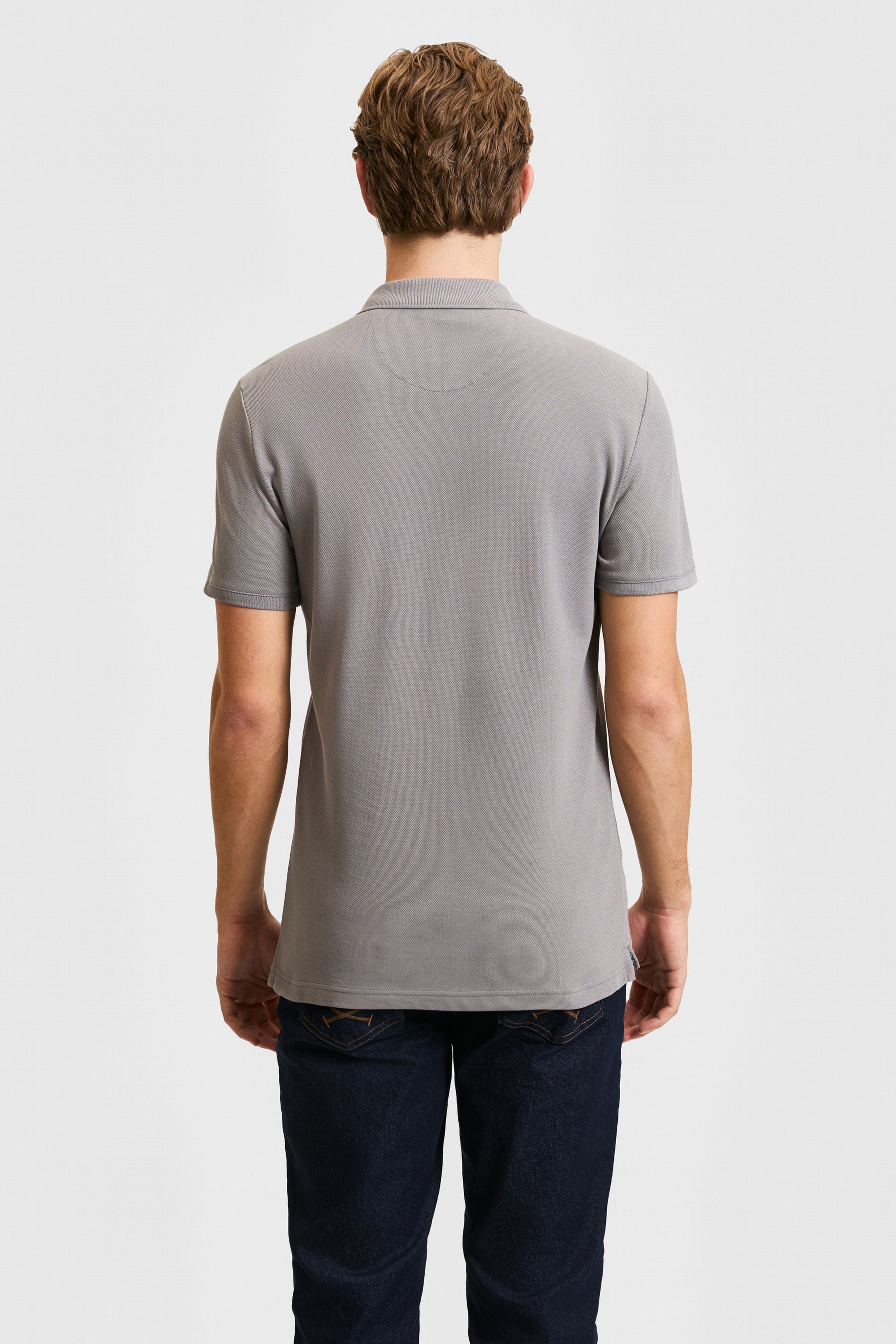 Erkek Slim Fit Polo Yaka Gri Basic Tişört - Image 5