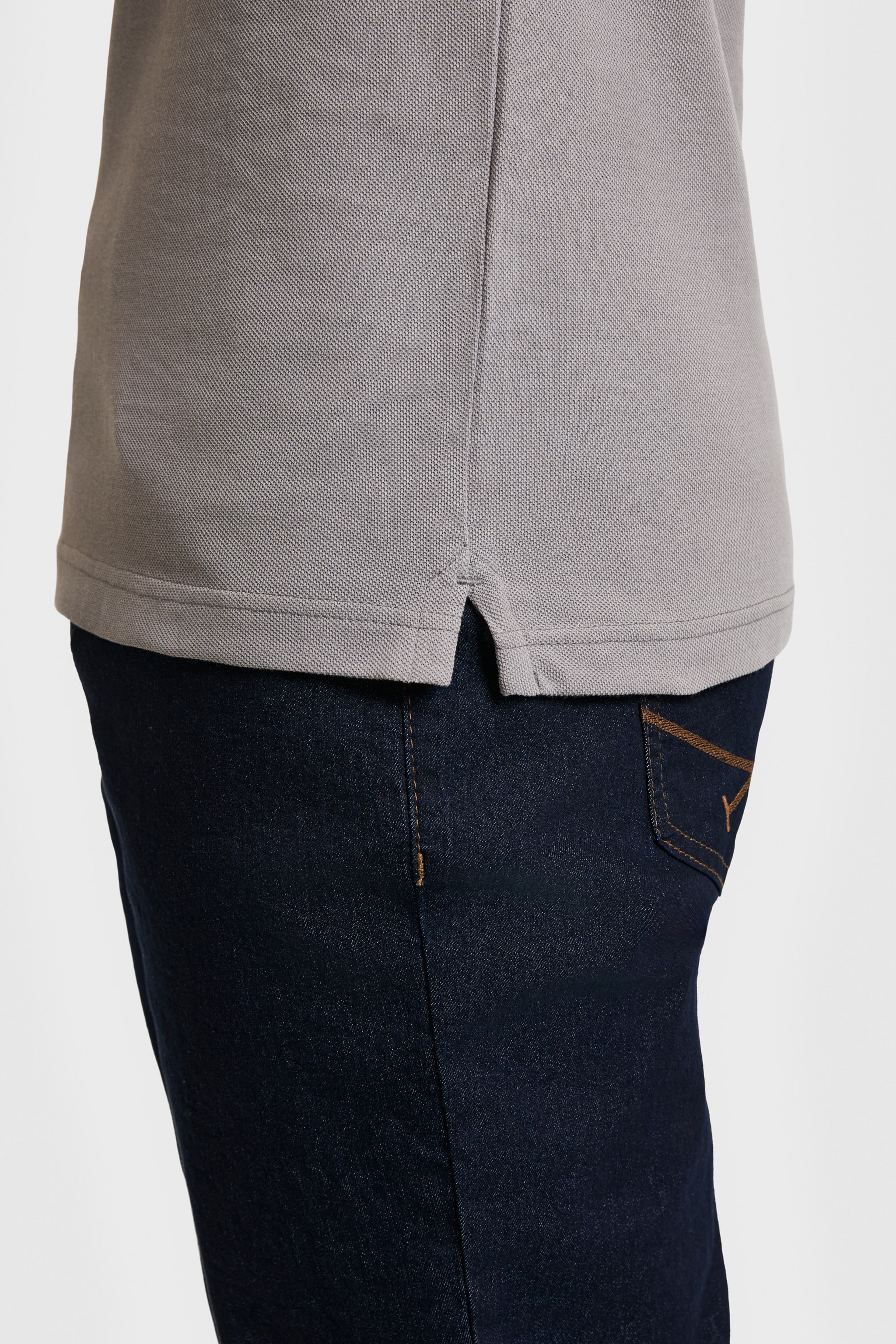 Erkek Slim Fit Polo Yaka Gri Basic Tişört - Image 6