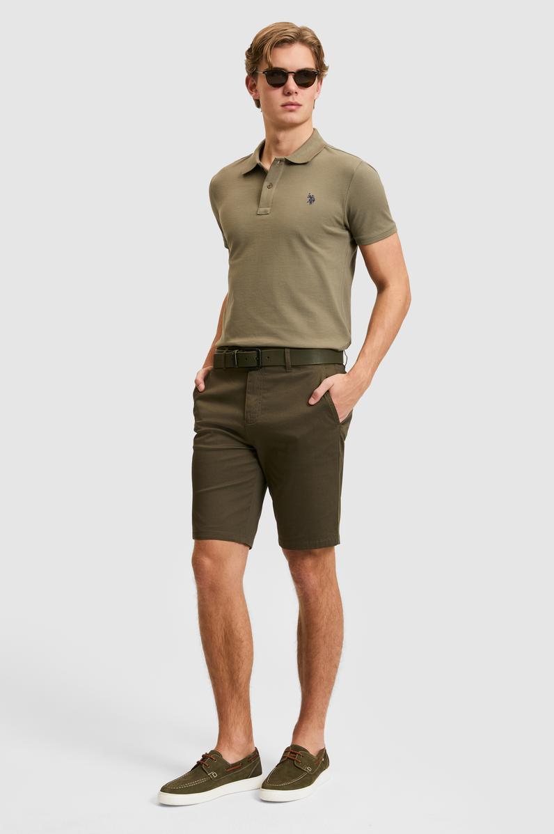 Erkek Koyu Haki Dokuma Şort