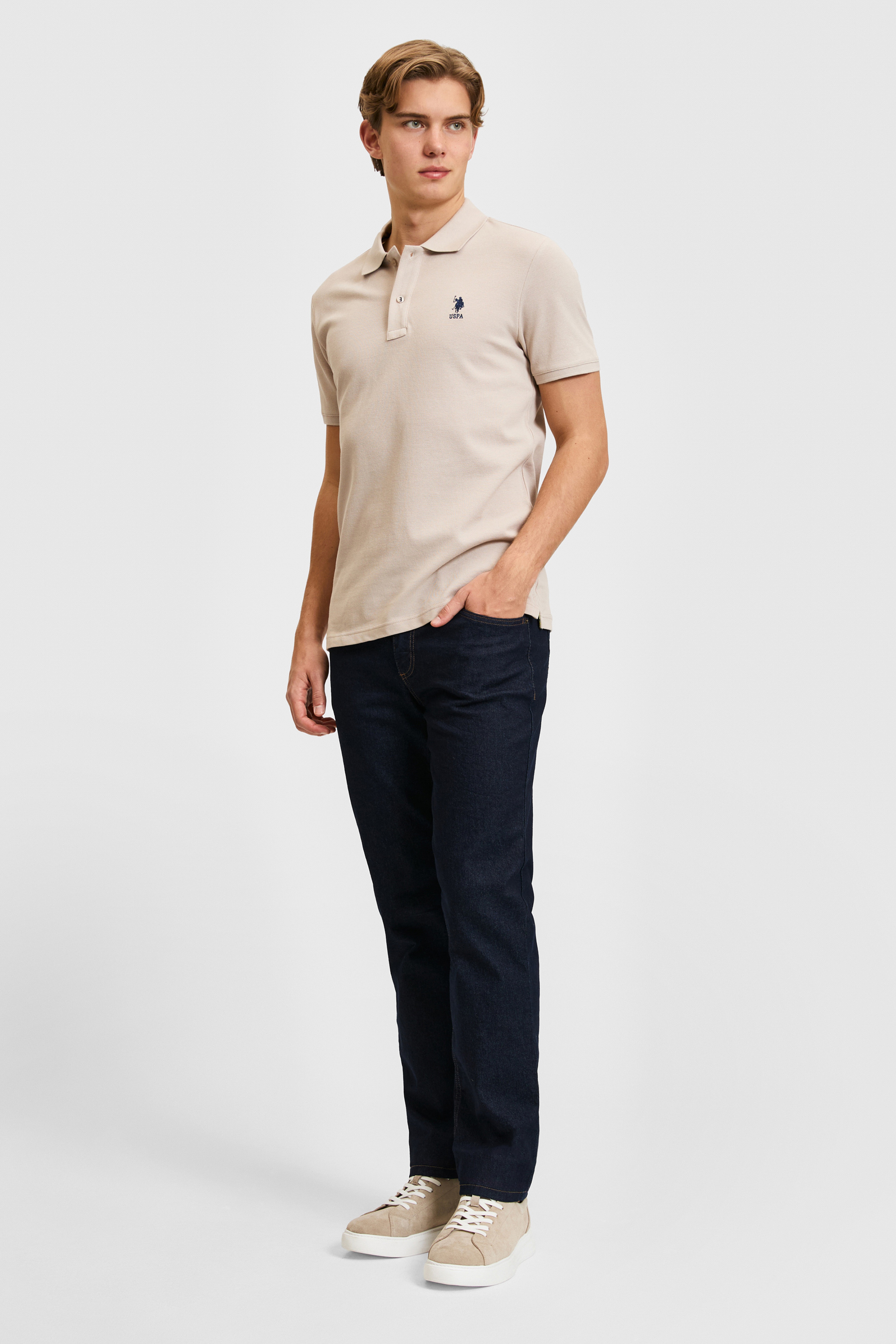Erkek Slim Fit Polo Yaka Taş Basic Tişört - Image 4