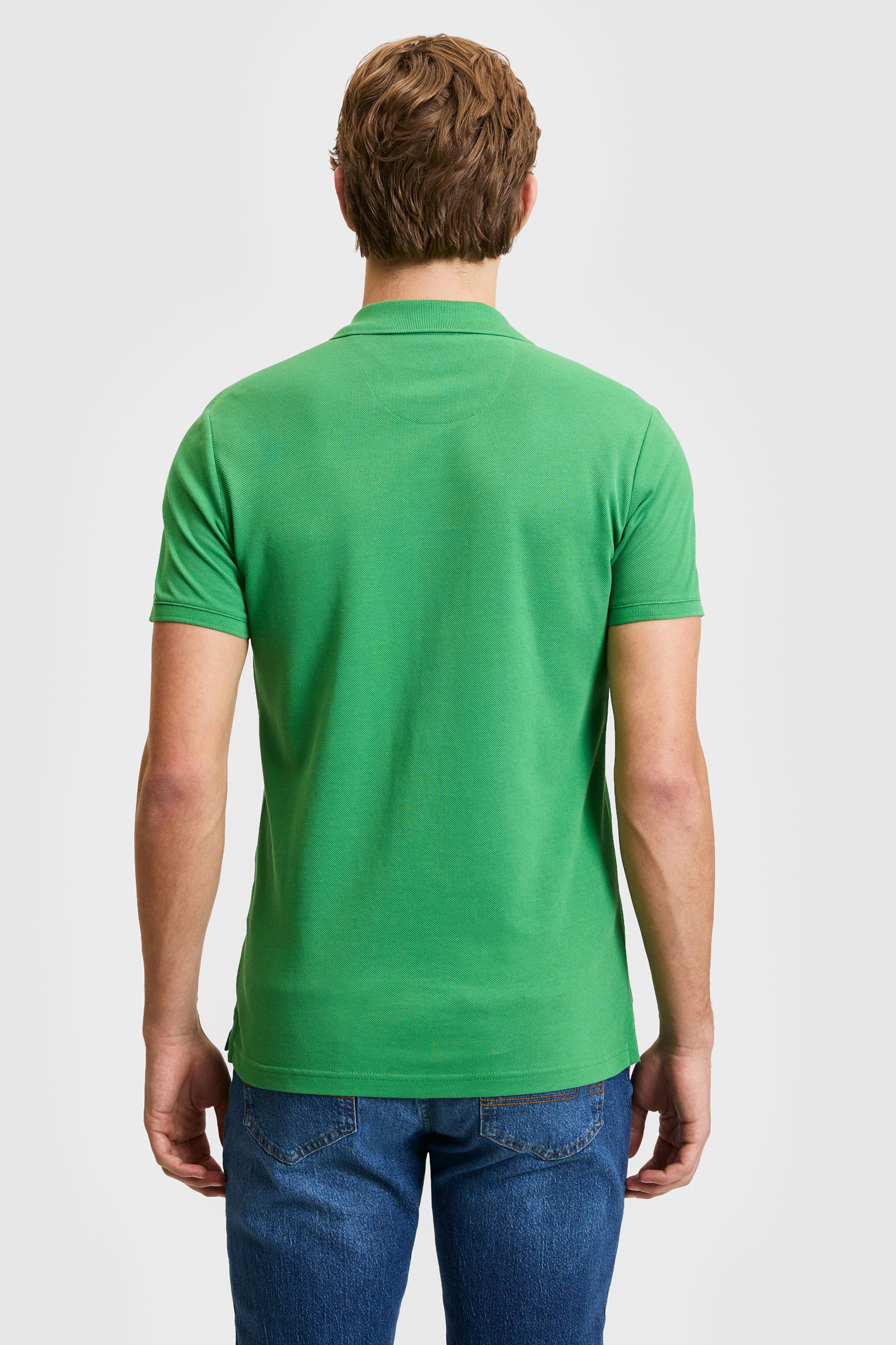Erkek Slim Fit Polo Yaka Yeşil Basic Tişört