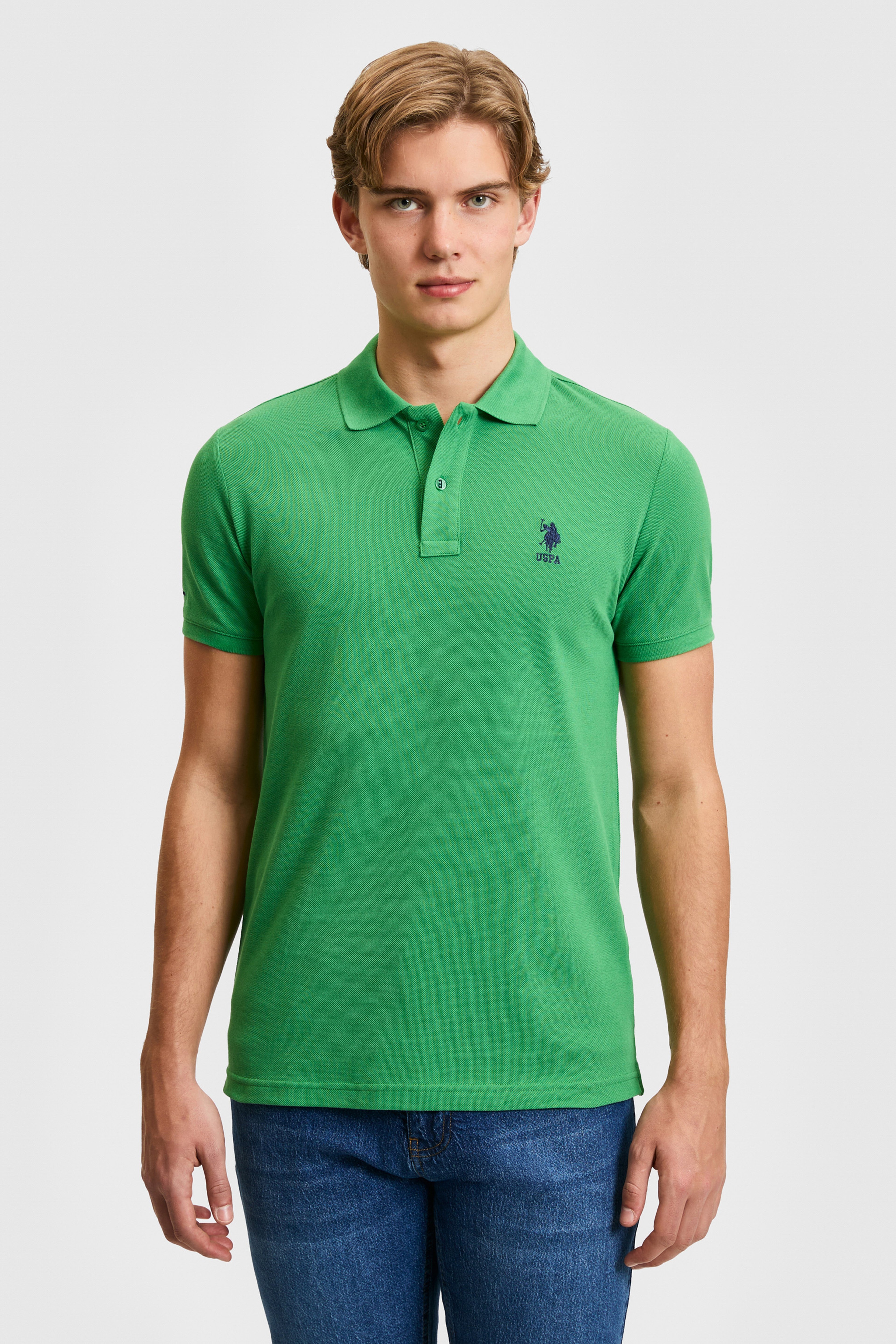 Erkek Slim Fit Polo Yaka Yeşil Basic Tişört - Image 3