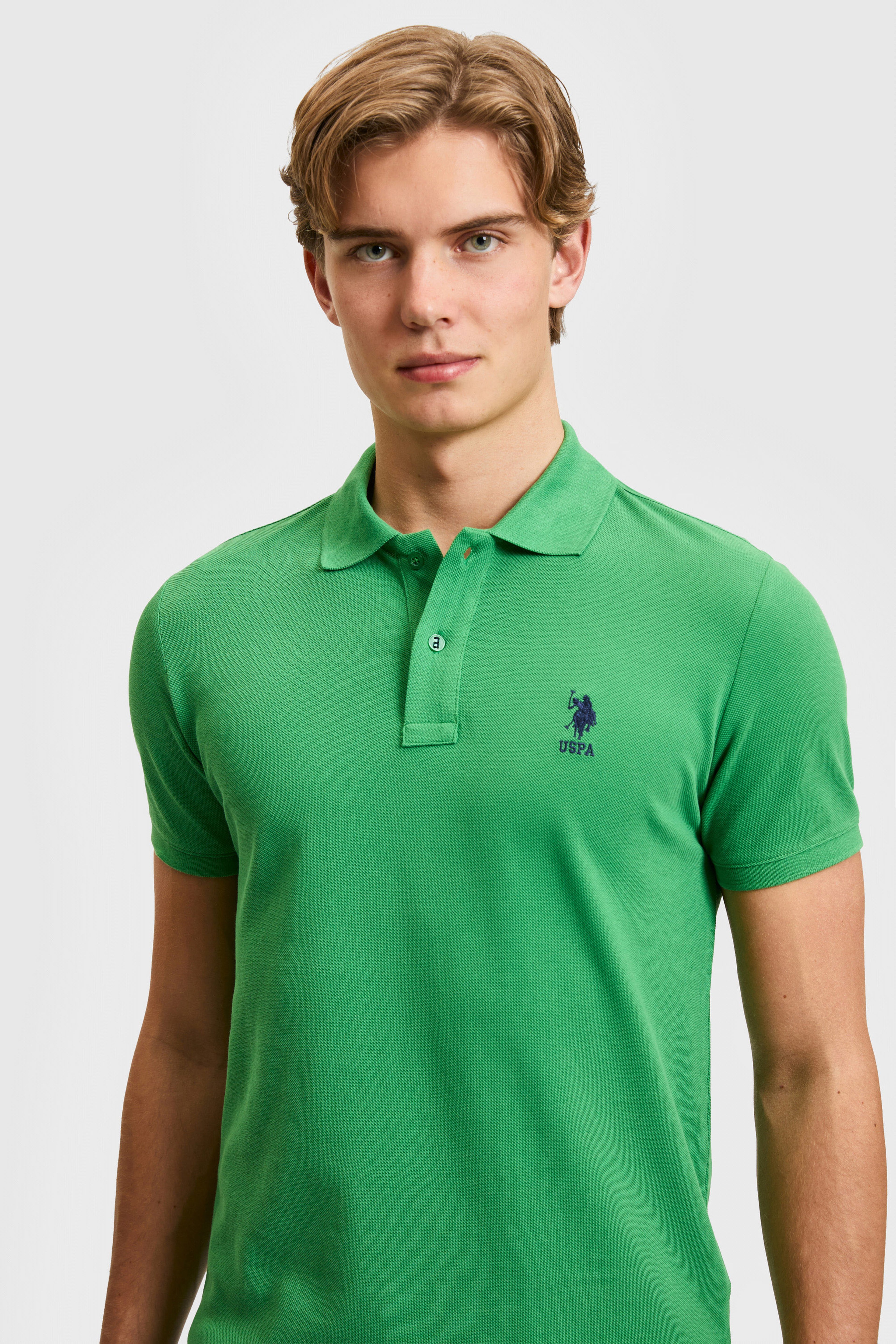 Erkek Slim Fit Polo Yaka Yeşil Basic Tişört - Image 2