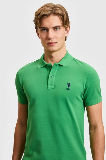 Erkek Slim Fit Polo Yaka Yeşil Basic Tişört