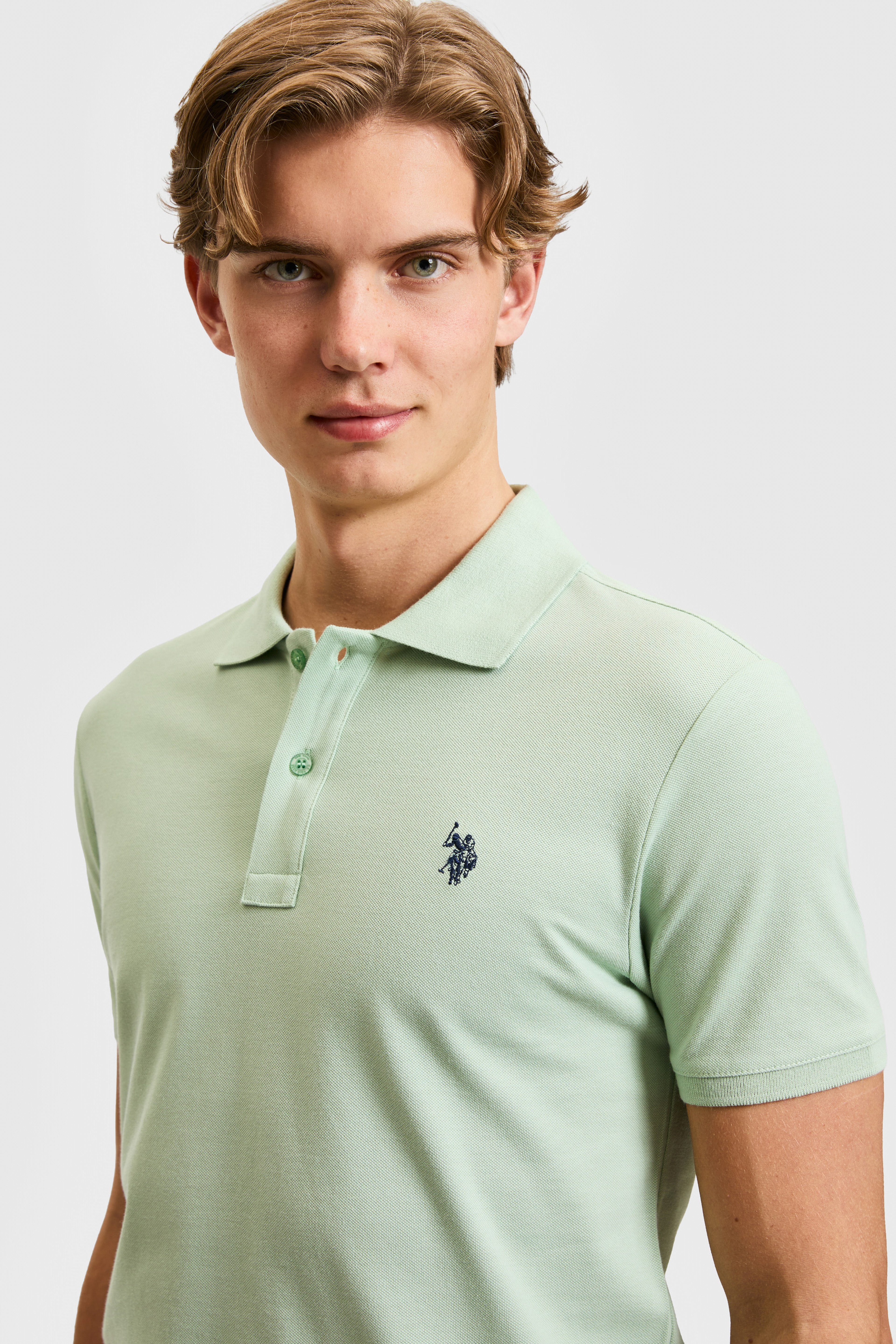 Erkek Slim Fit Polo Yaka Su Yeşili Basic Tişört