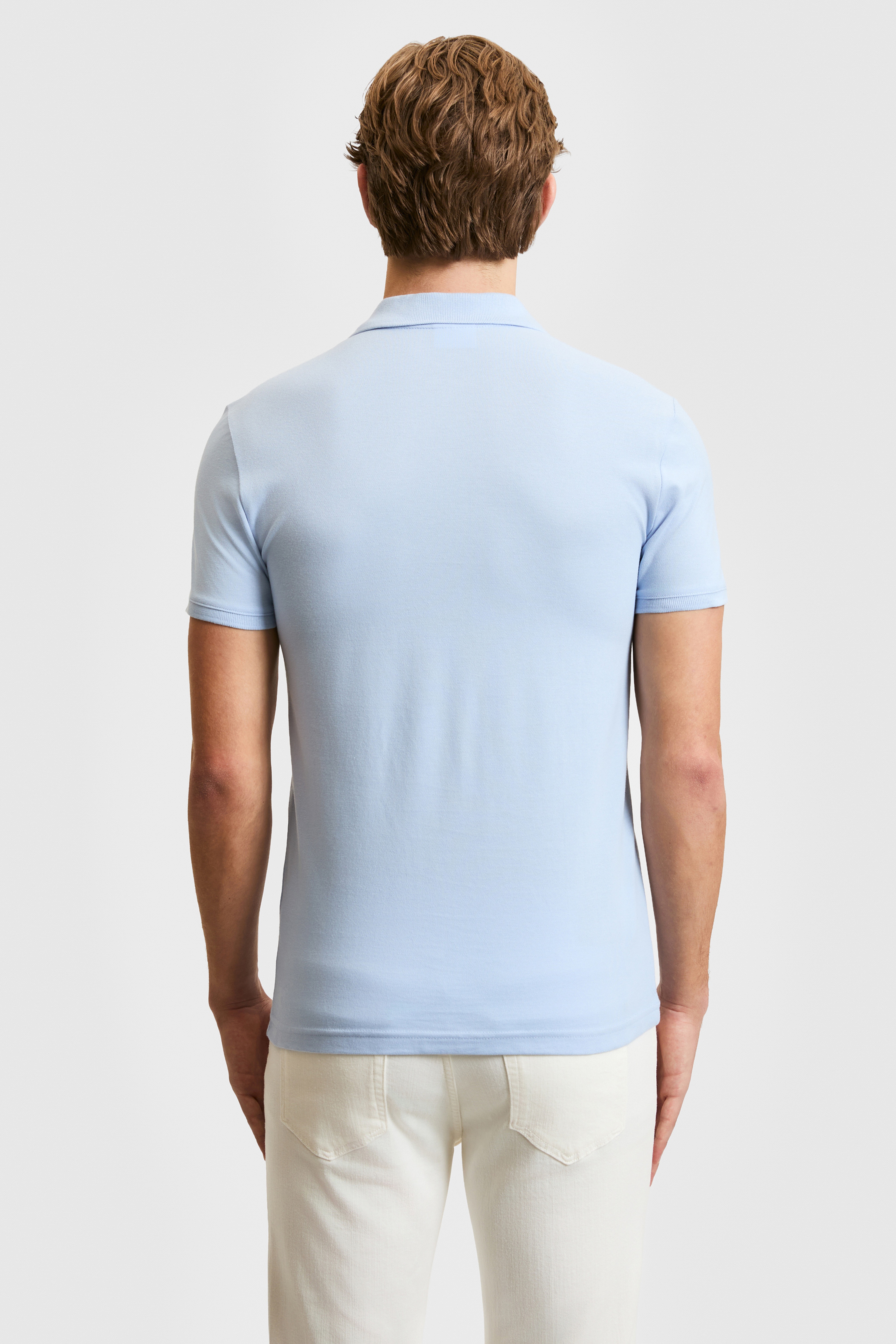 Erkek Slim Fit  Polo Yaka Açık Mavi Basic Tişört