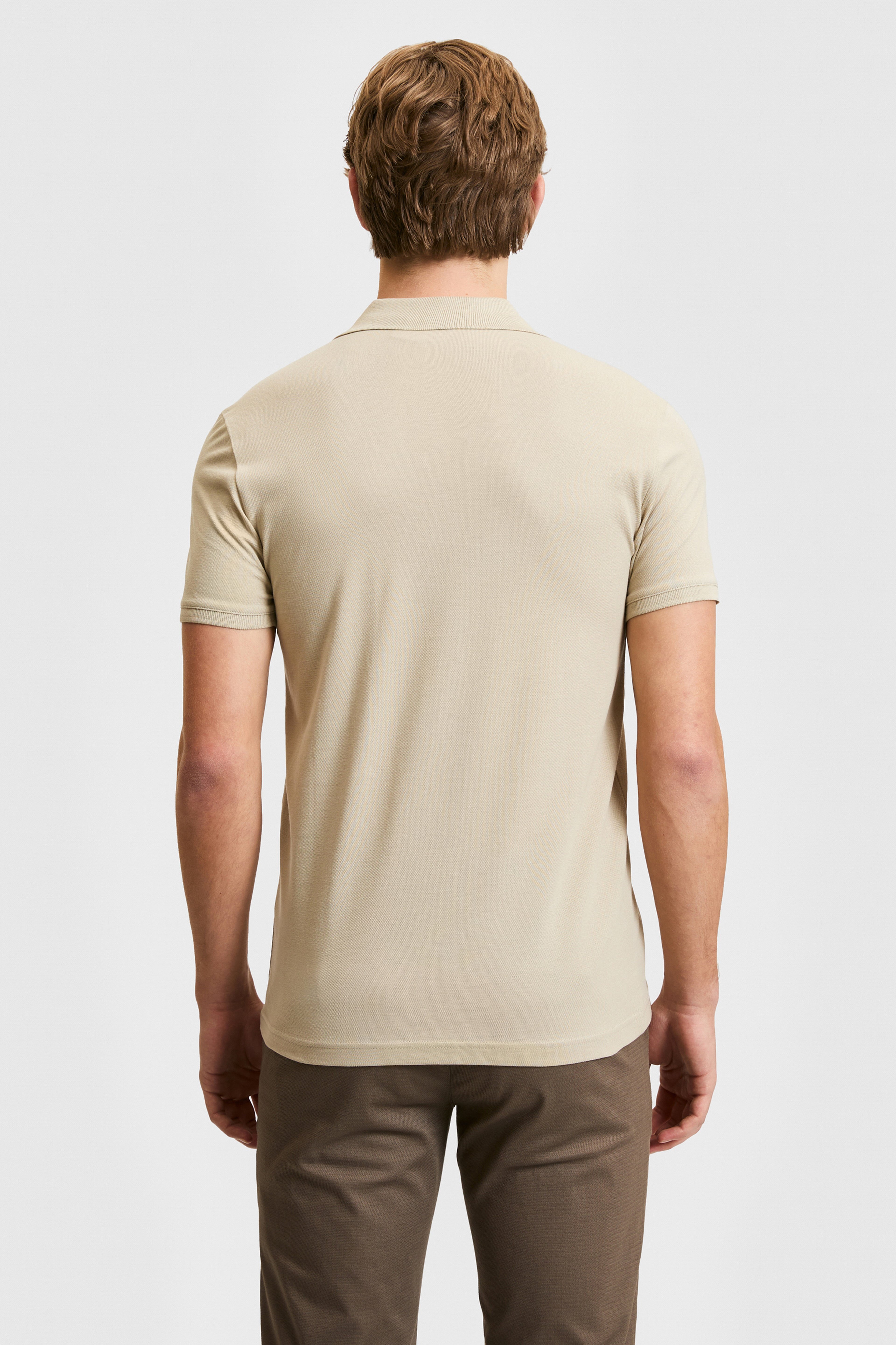 Erkek Slim Fit Polo Yaka Açık Haki Basic Tişört