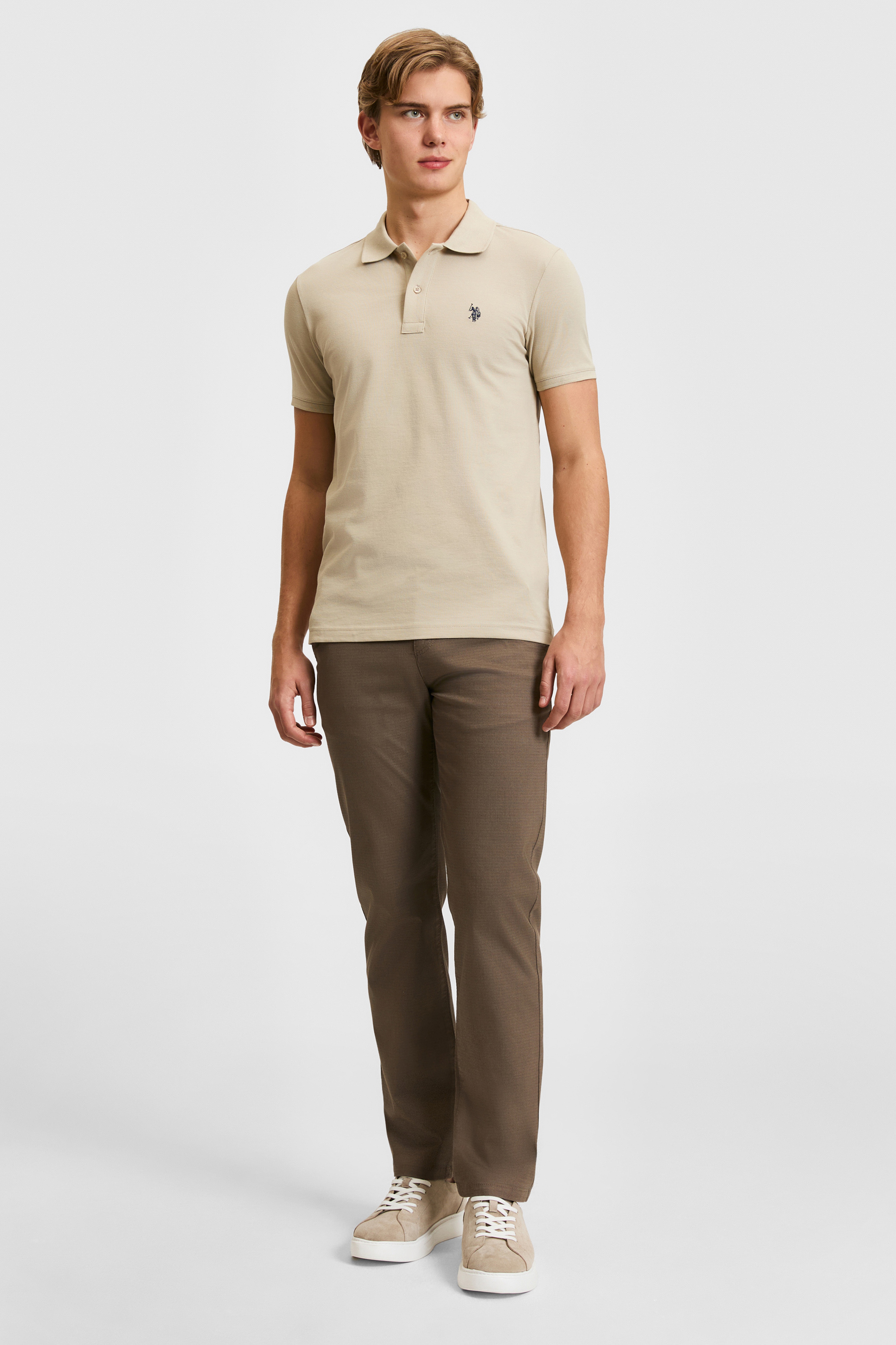 Erkek Slim Fit Polo Yaka Açık Haki Basic Tişört - Image 4