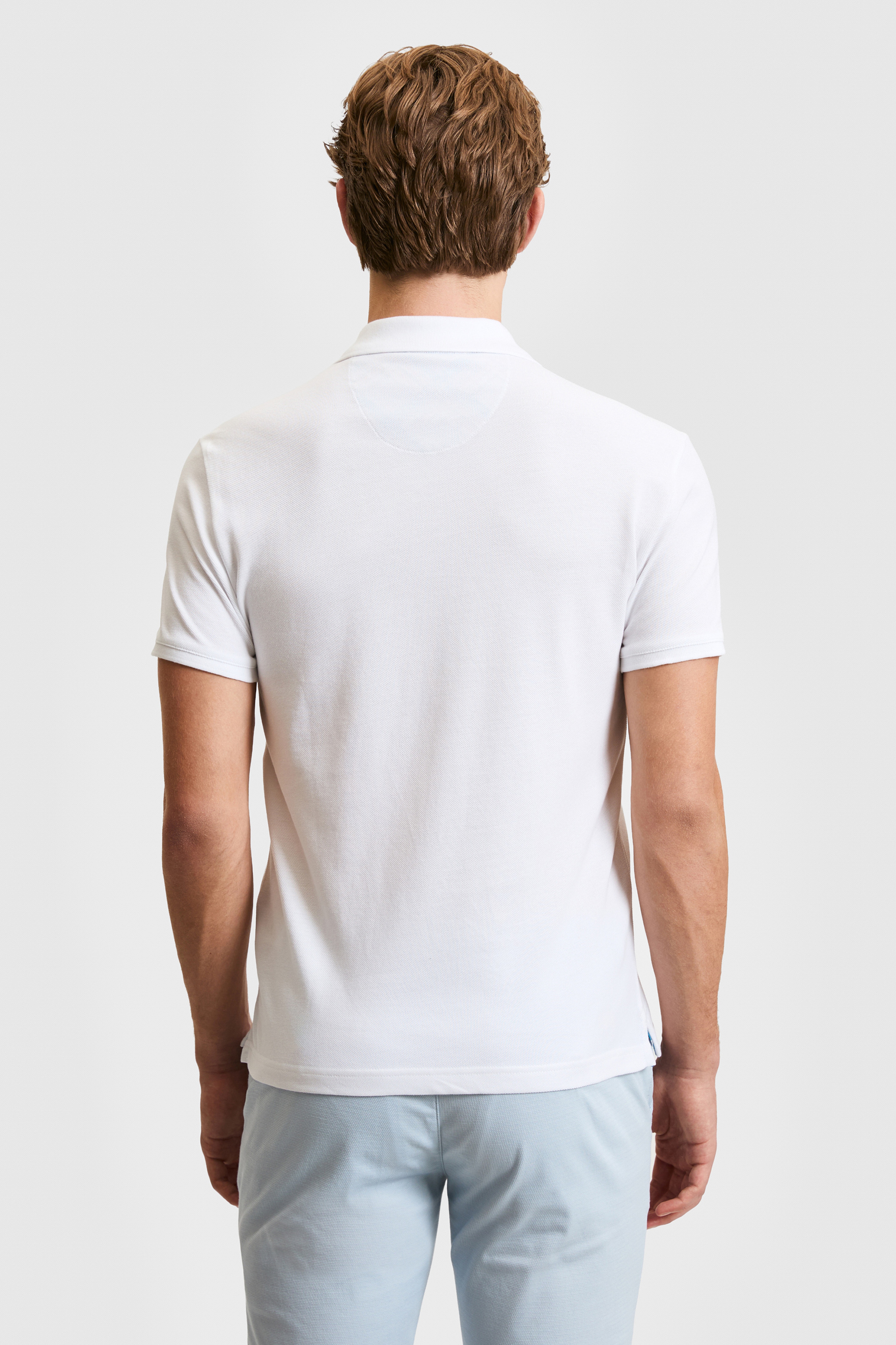 Erkek Slim Fit Polo Yaka Beyaz Basic Tişört - Image 5