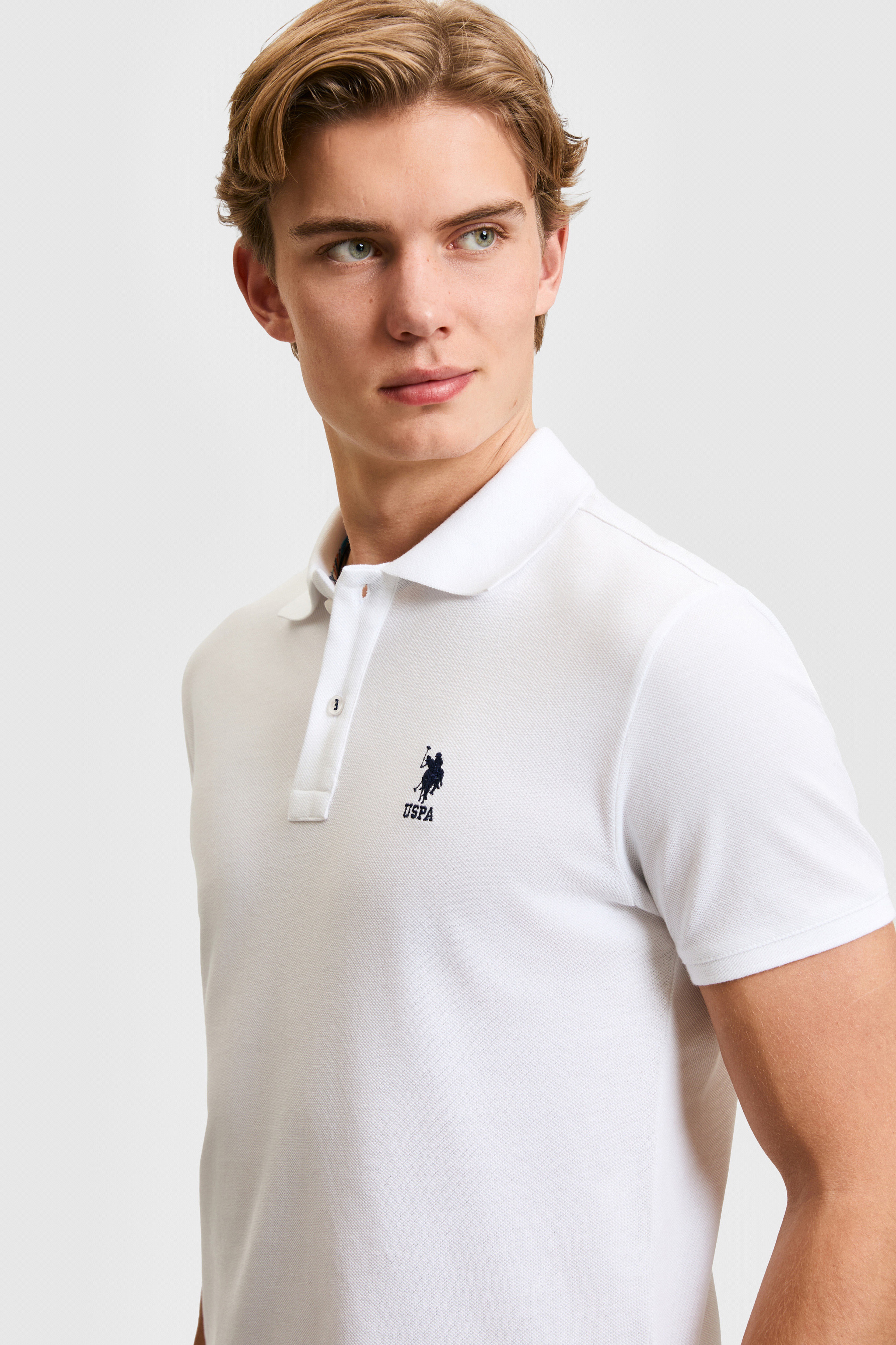 Erkek Slim Fit Polo Yaka Beyaz Basic Tişört