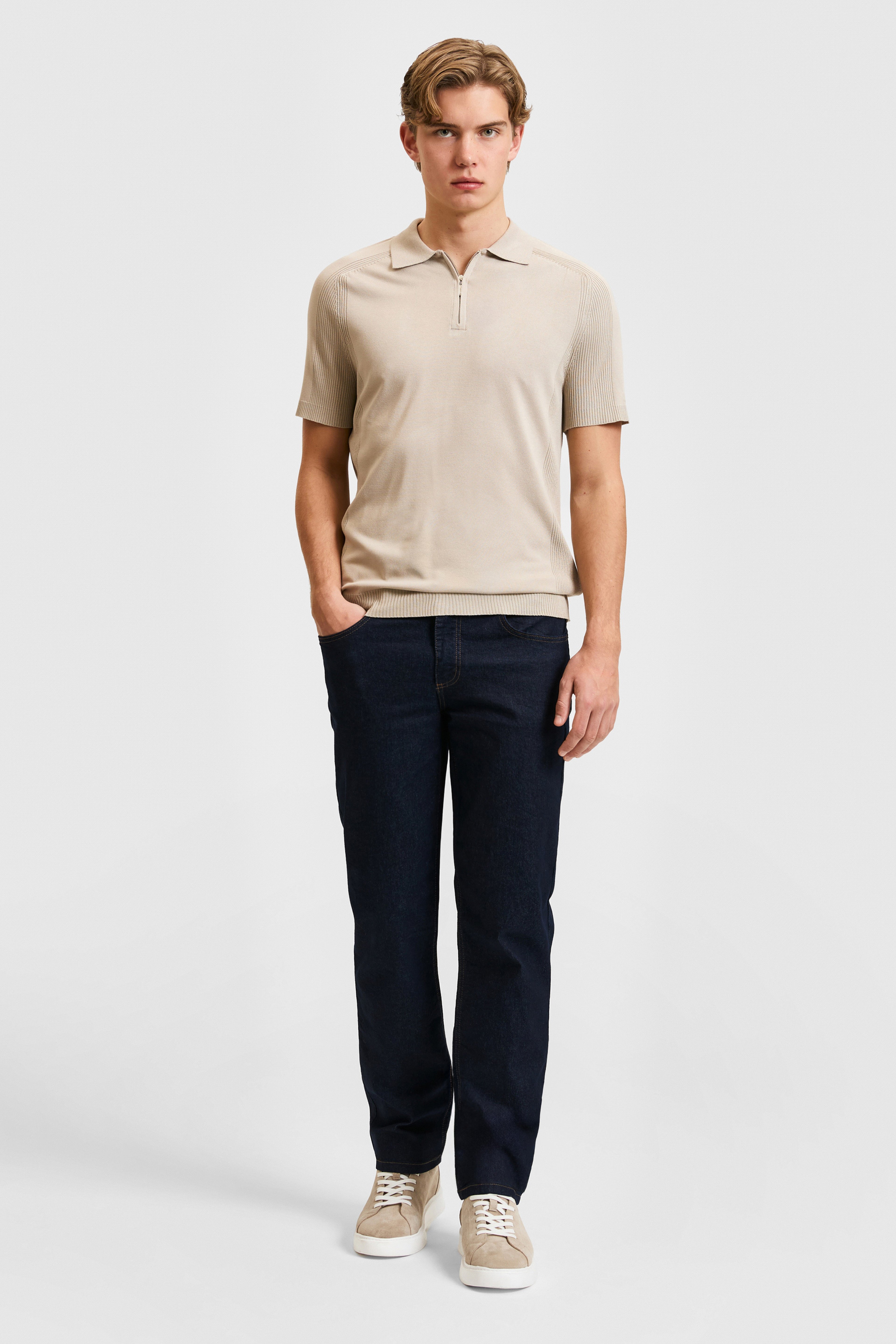 Erkek Taş Slim Fit Polo Yaka Yarım Fermuarlı Tişört - Image 4
