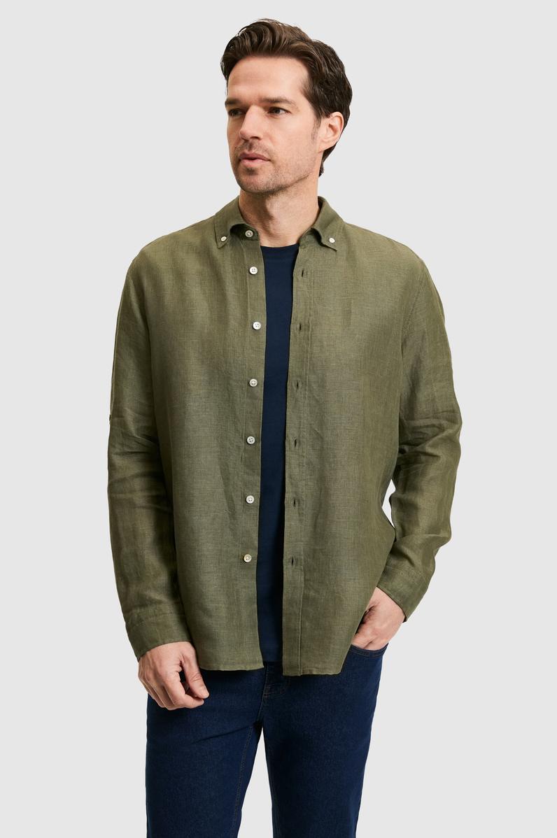 Erkek Koyu Haki Uzun Kollu Gömlek