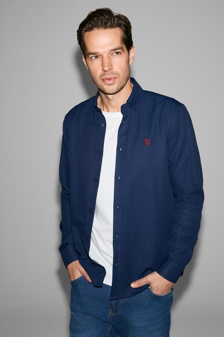 Erkek Lacivert Uzun Kollu Basic Gömlek