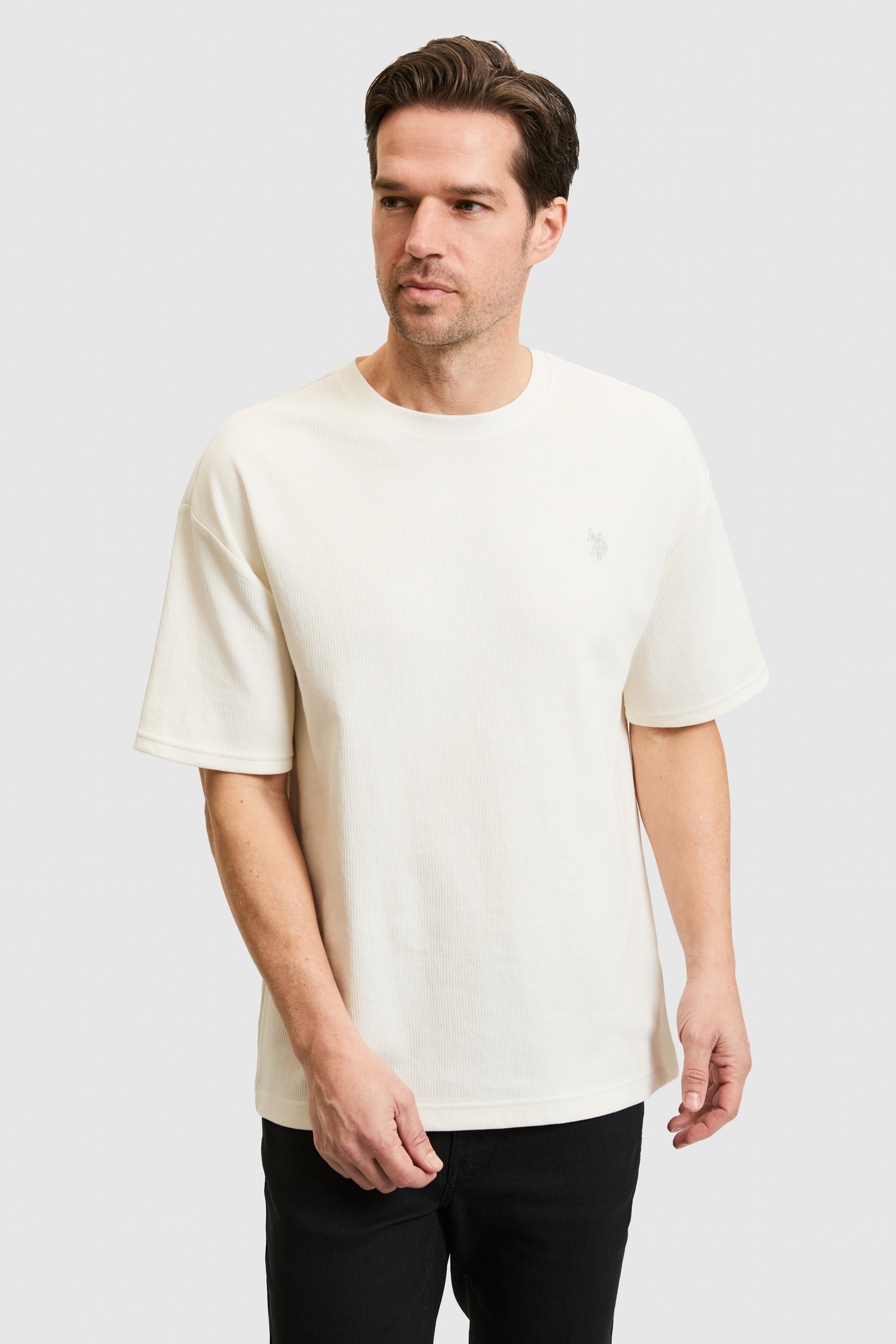 Erkek Comfort Fit Bisiklet Yaka Krem Tişört - Image 3