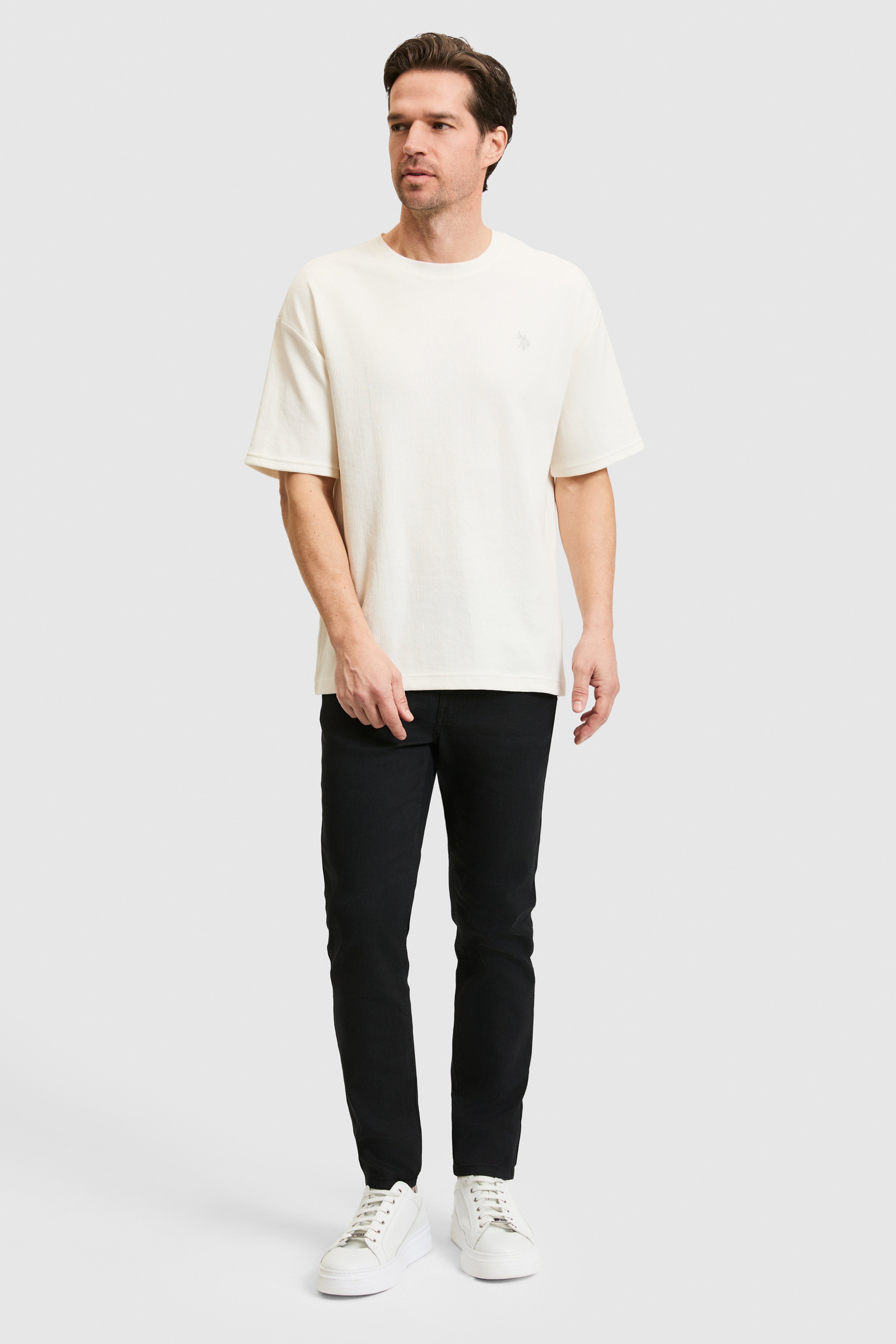 Erkek Comfort Fit Bisiklet Yaka Krem Tişört - Image 4