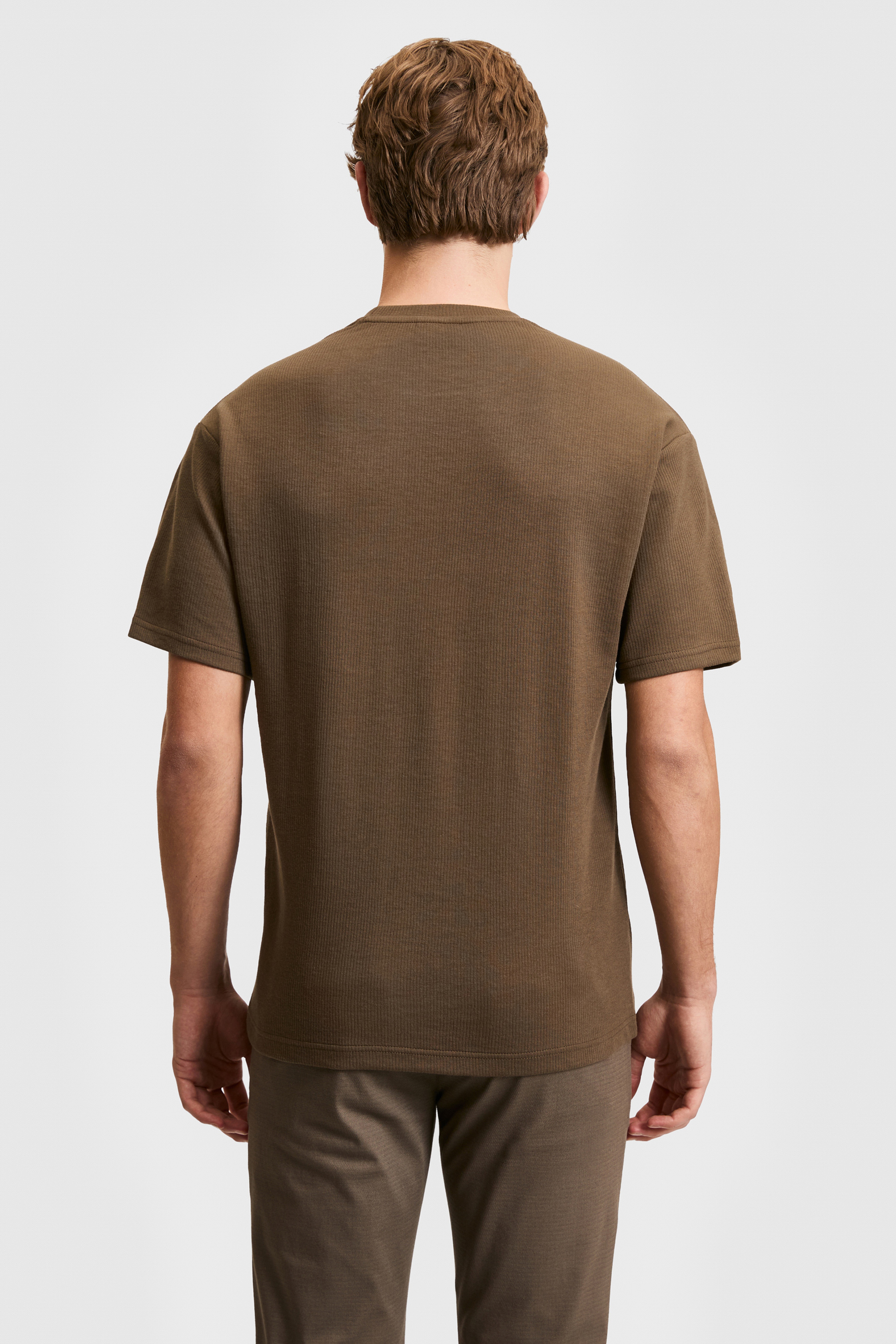 Erkek Comfort Fit Bisiklet Yaka Kahverengi Tişört - Image 5