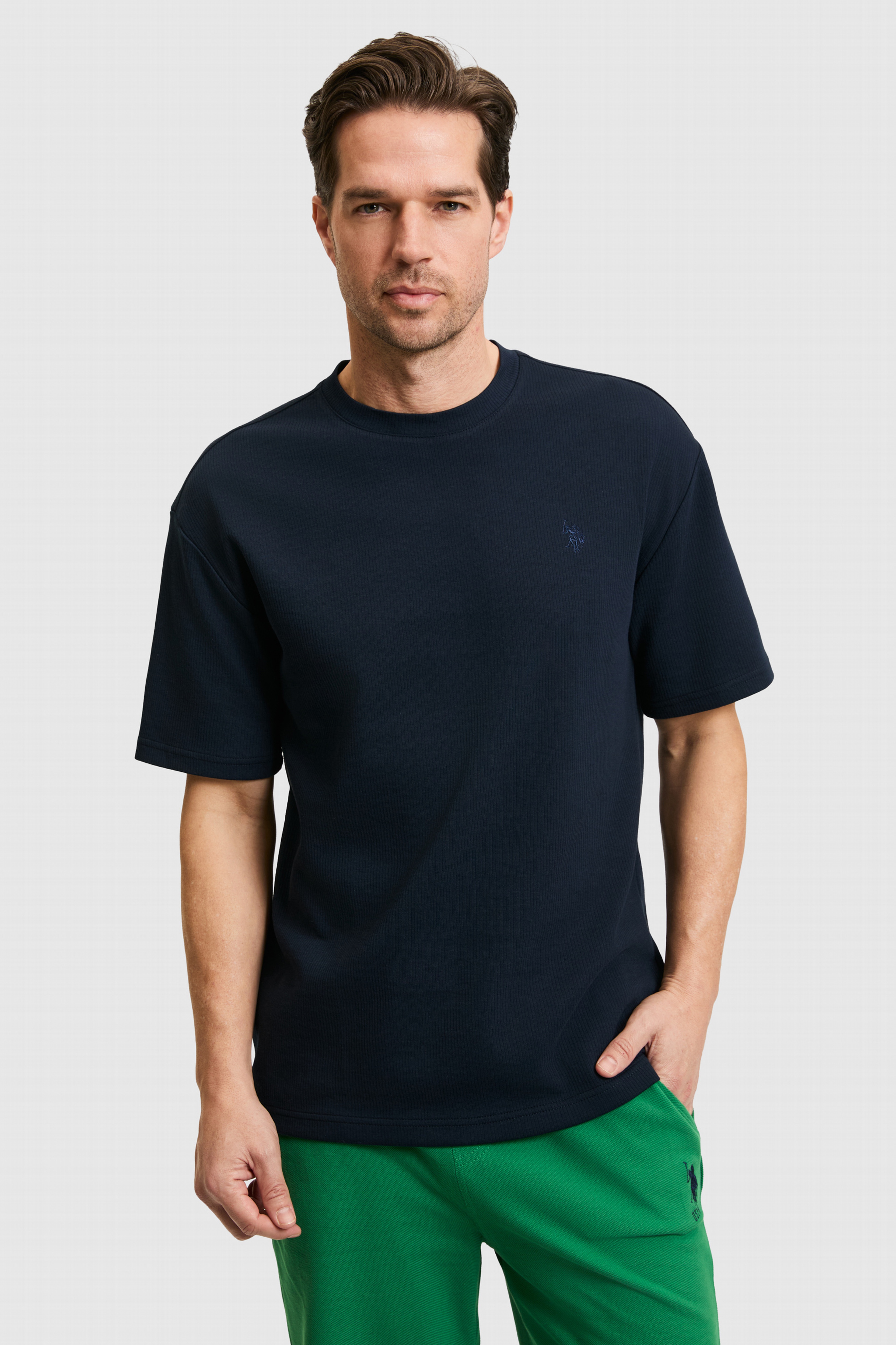Erkek Comfort Fit Bisiklet Yaka Lacivert Tişört - Image 1