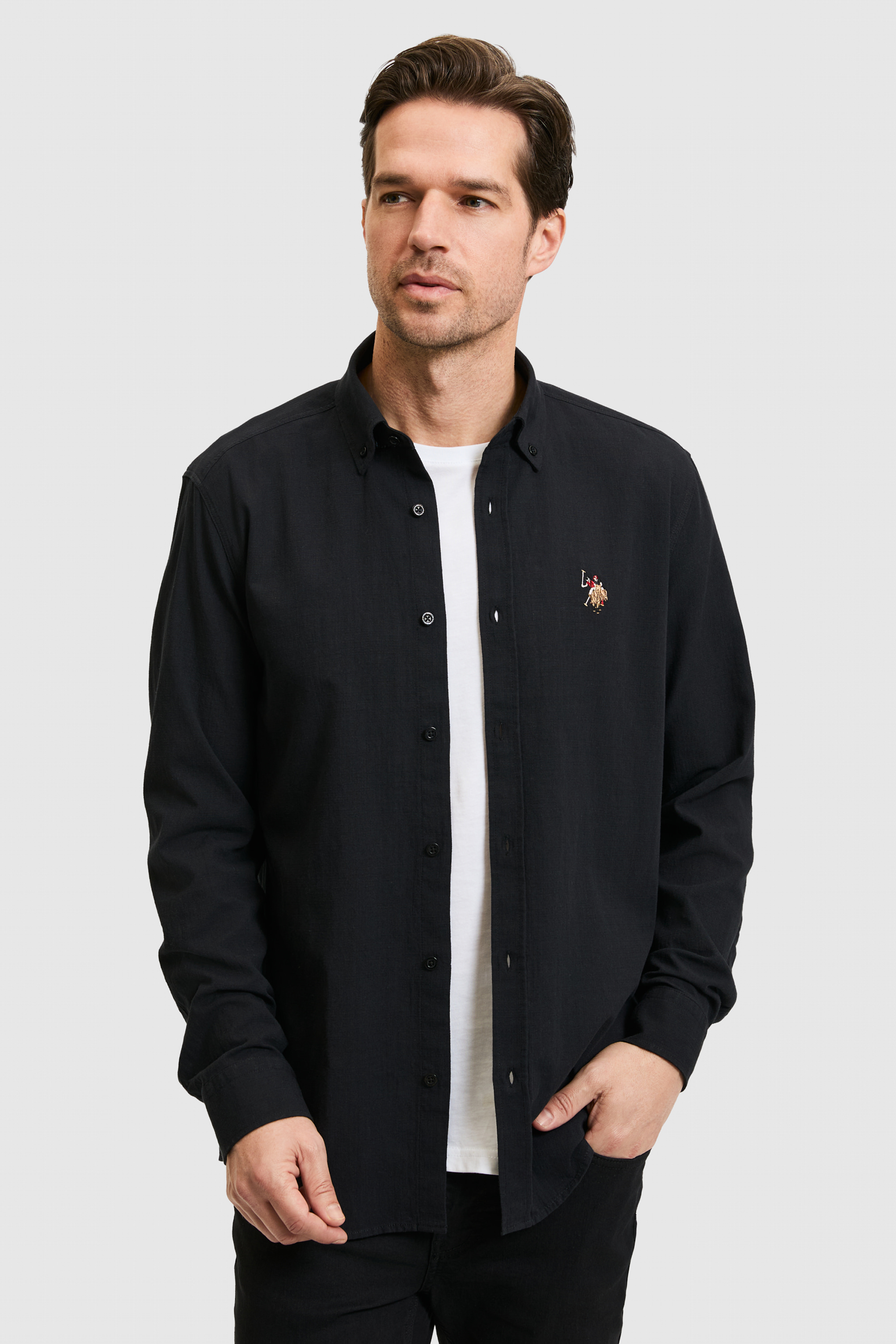 Erkek Siyah Uzun Kollu Basic Gömlek