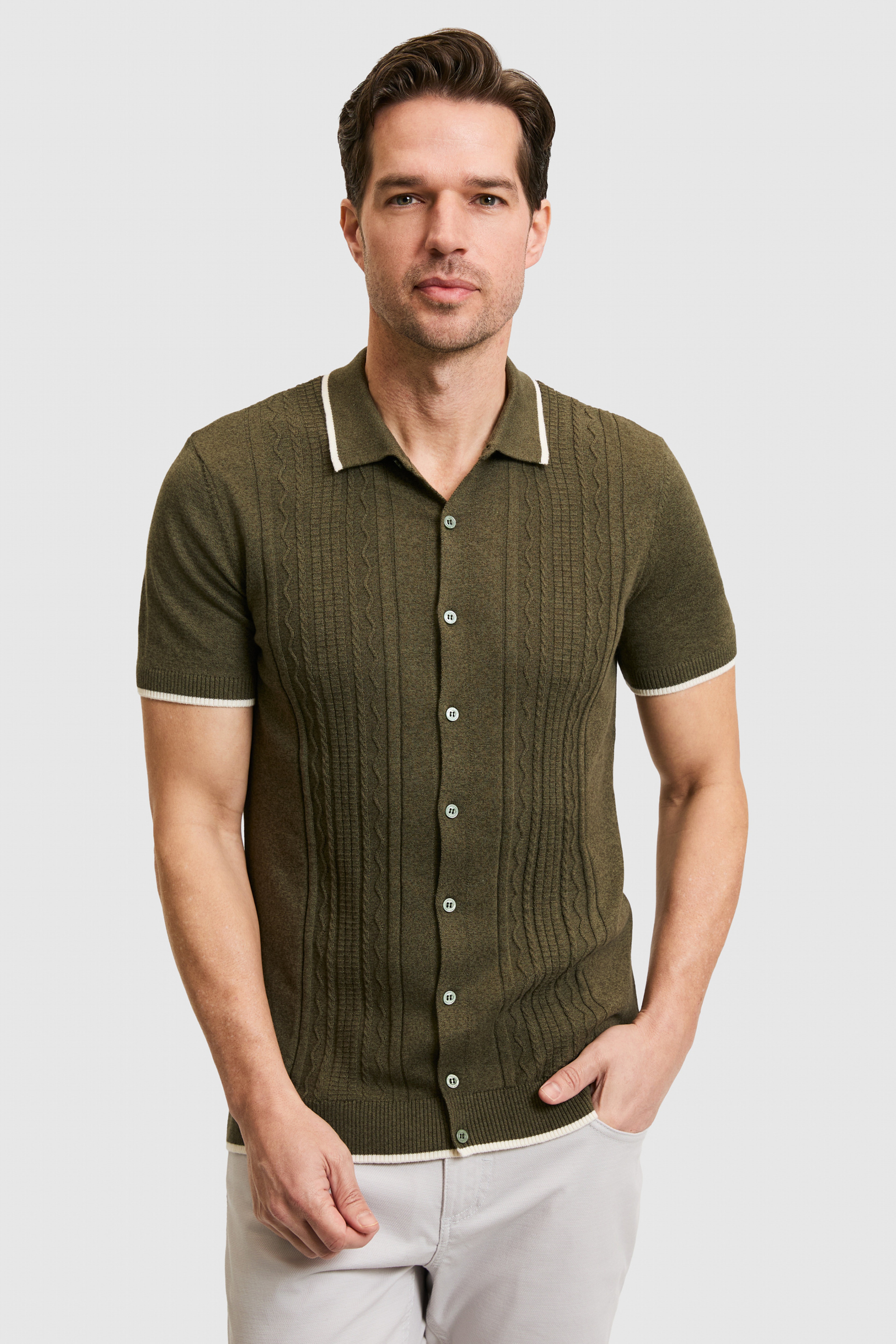 Erkek Regular Fit Polo Yaka Koyu Haki Kazak - Image 1