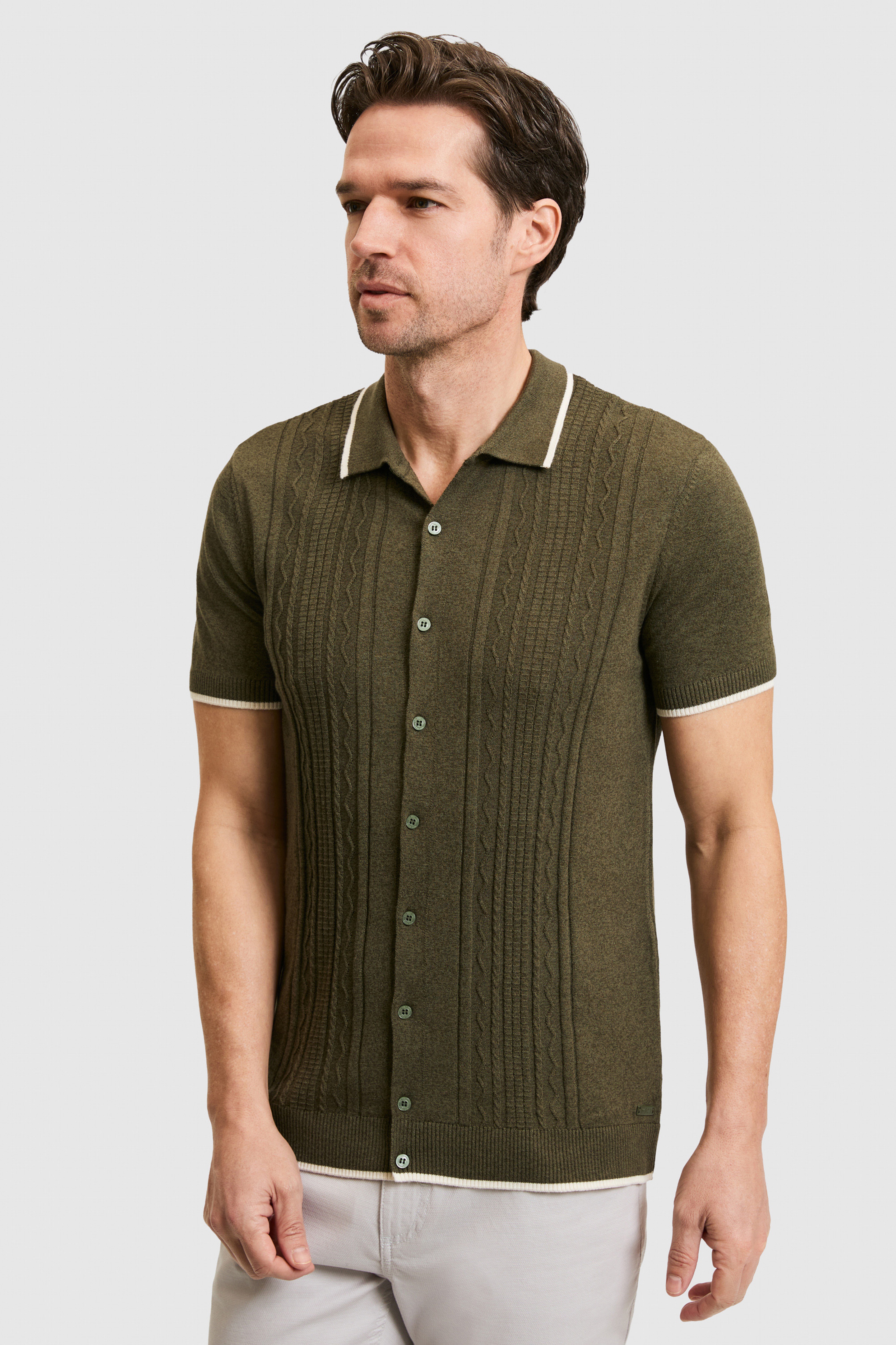 Erkek Regular Fit Polo Yaka Koyu Haki Kazak - Image 3