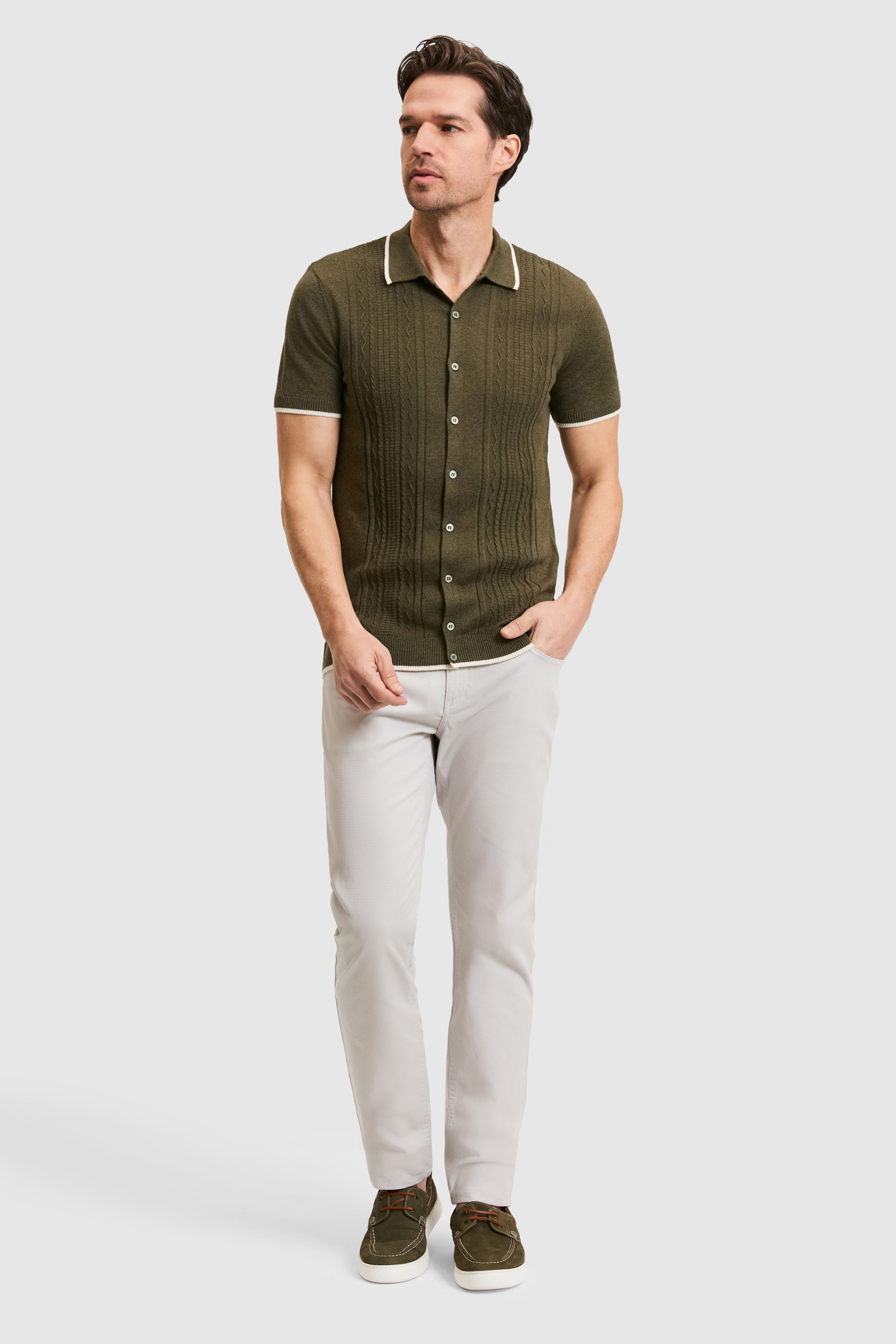 Erkek Regular Fit Polo Yaka Koyu Haki Kazak - Image 4