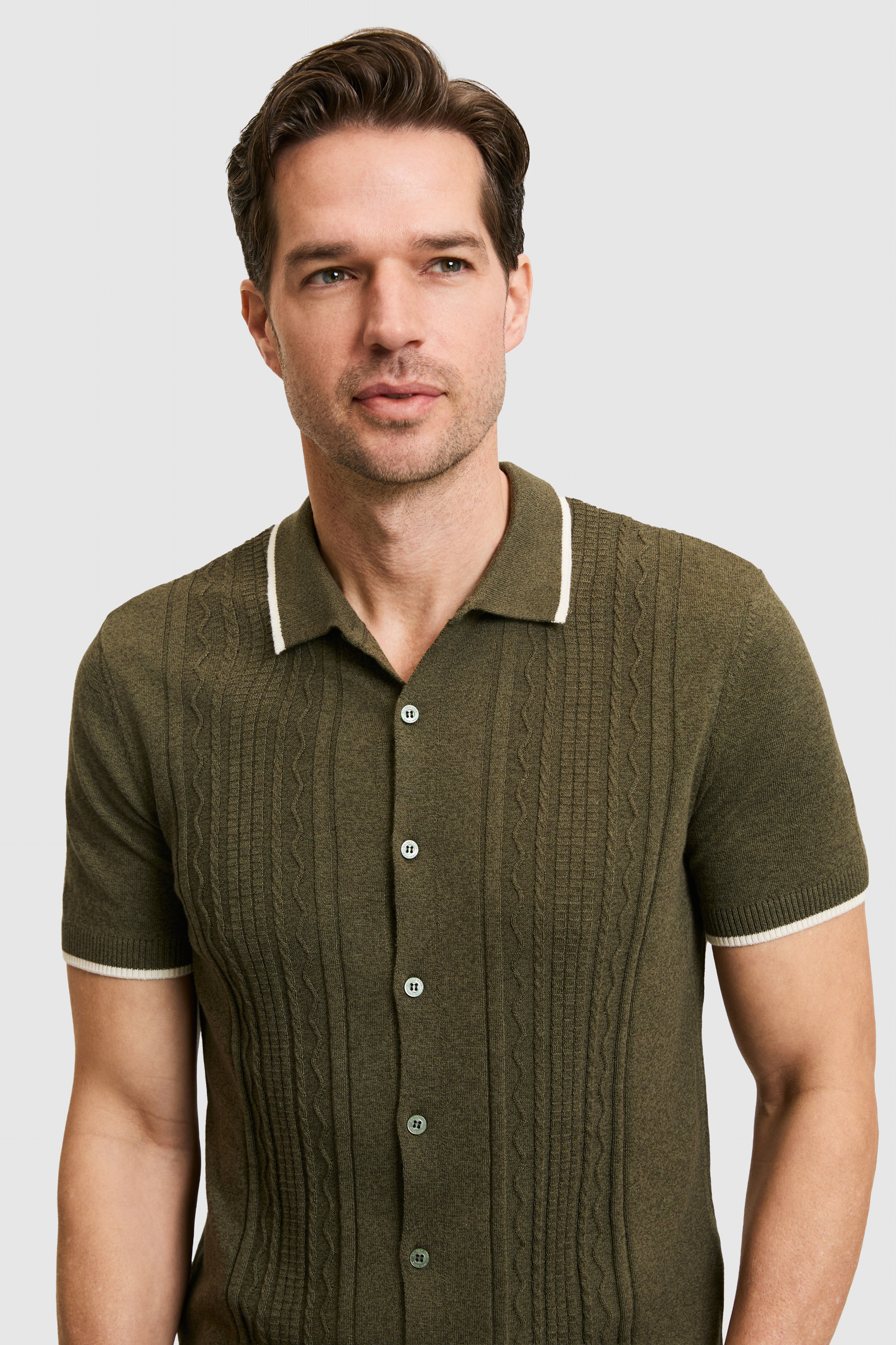 Erkek Regular Fit Polo Yaka Koyu Haki Kazak - Image 2