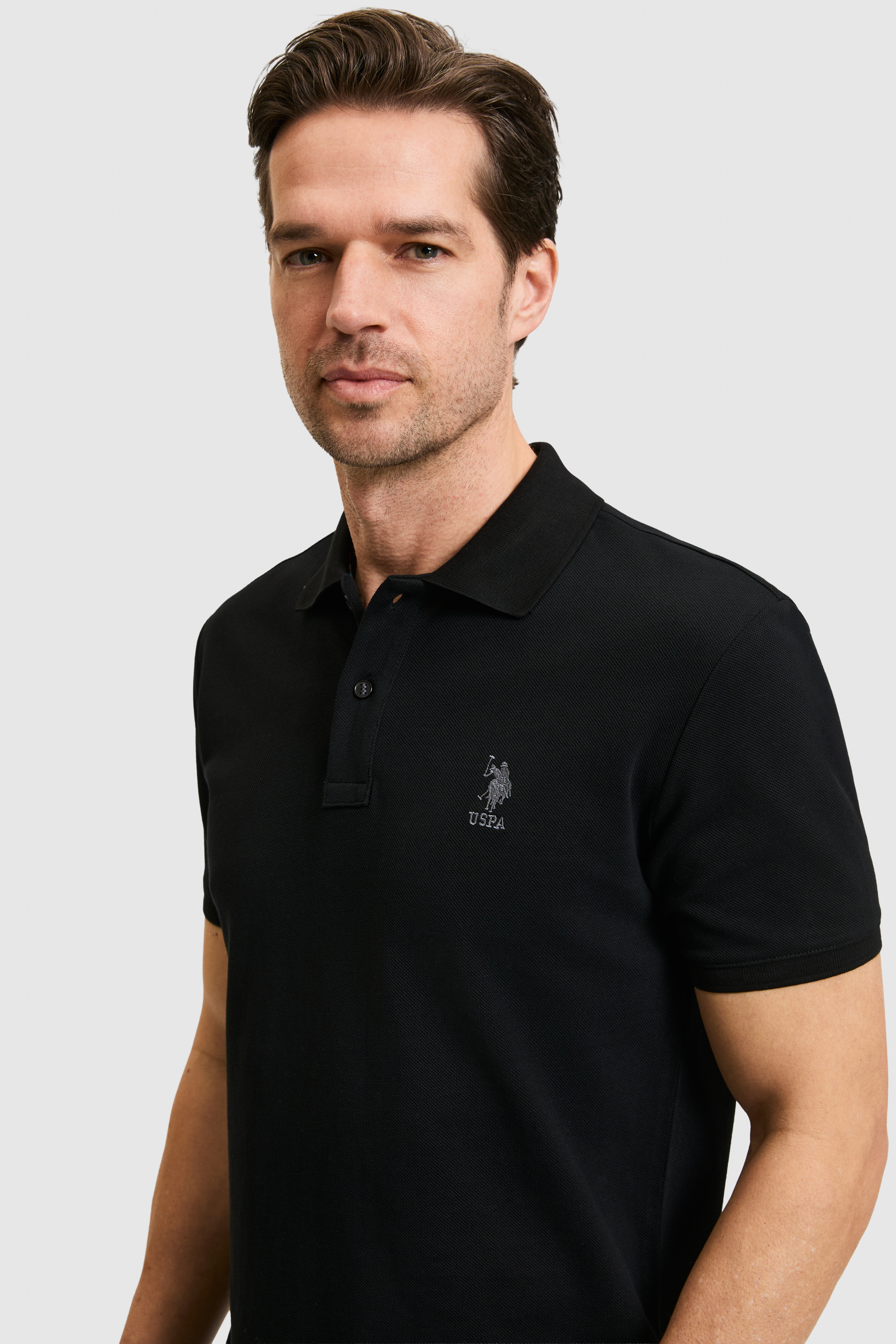 Erkek Slim Fit Polo Yaka Siyah Basic Tişört