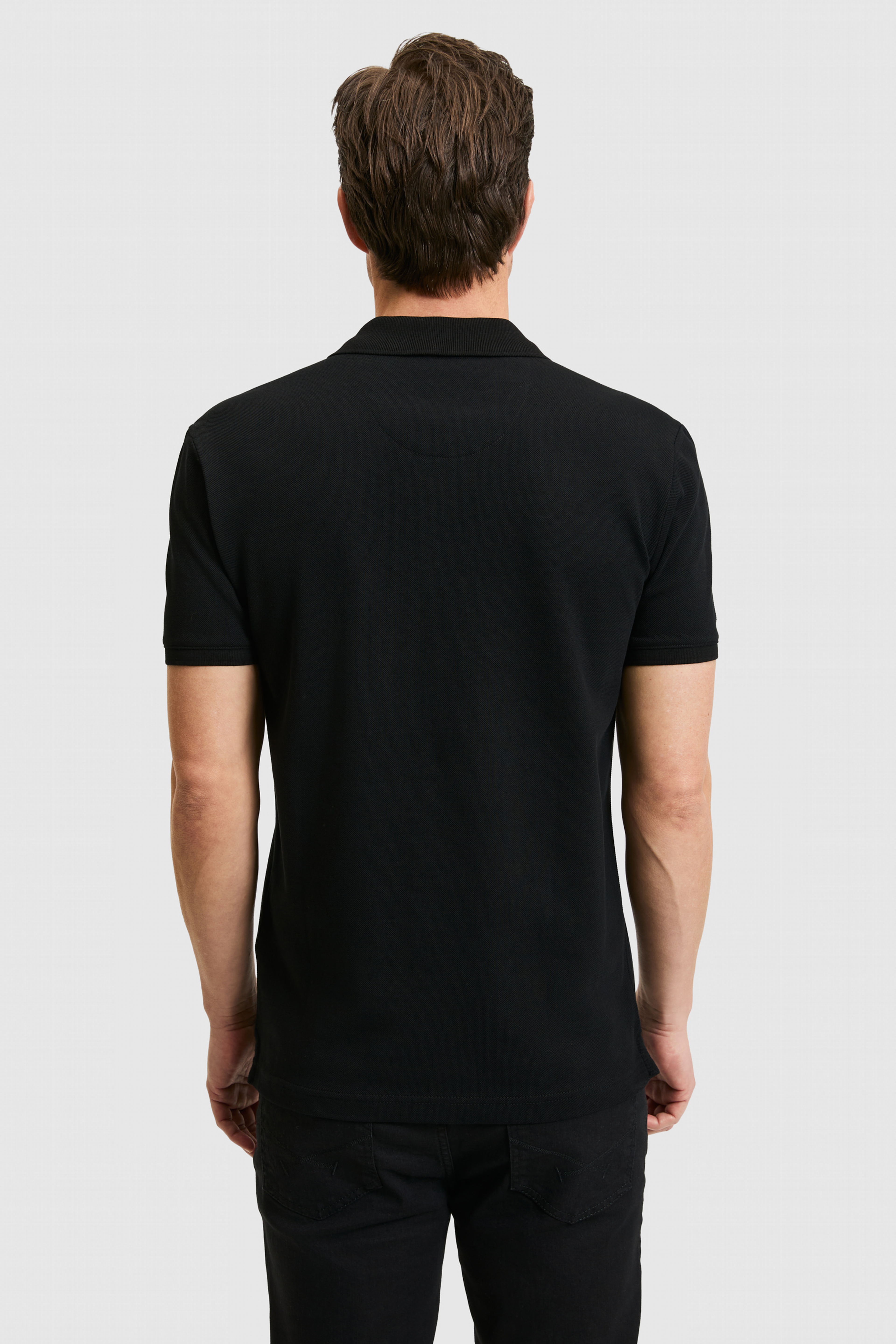 Erkek Slim Fit Polo Yaka Siyah Basic Tişört - Image 5