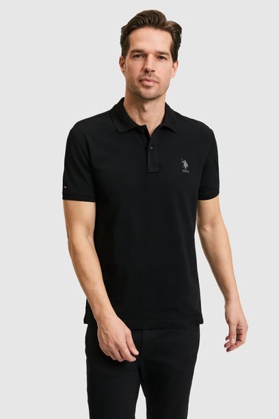 Erkek Slim Fit Polo Yaka Siyah Basic Tişört