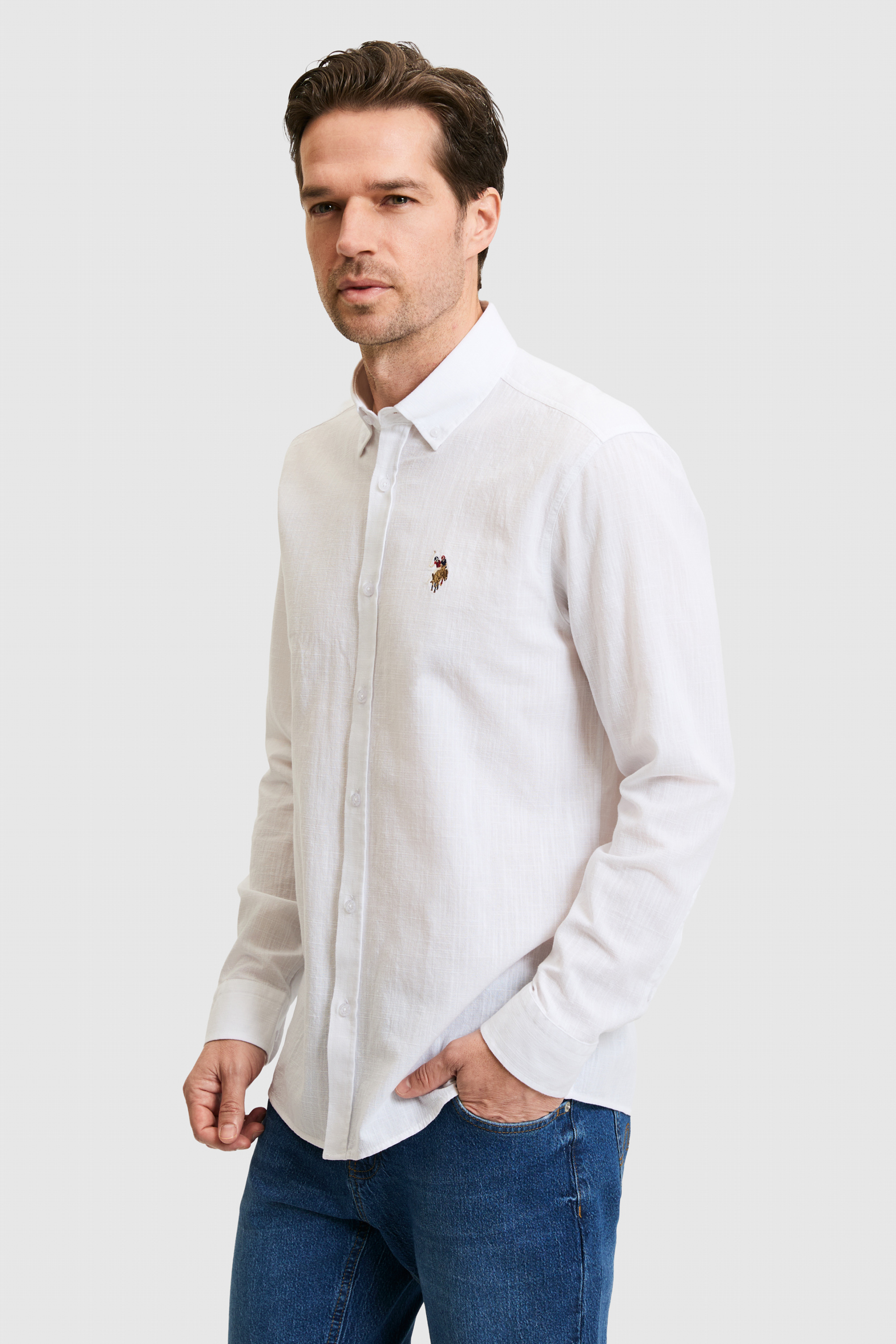 Erkek Beyaz Uzun Kollu Basic Gömlek - 50320255014