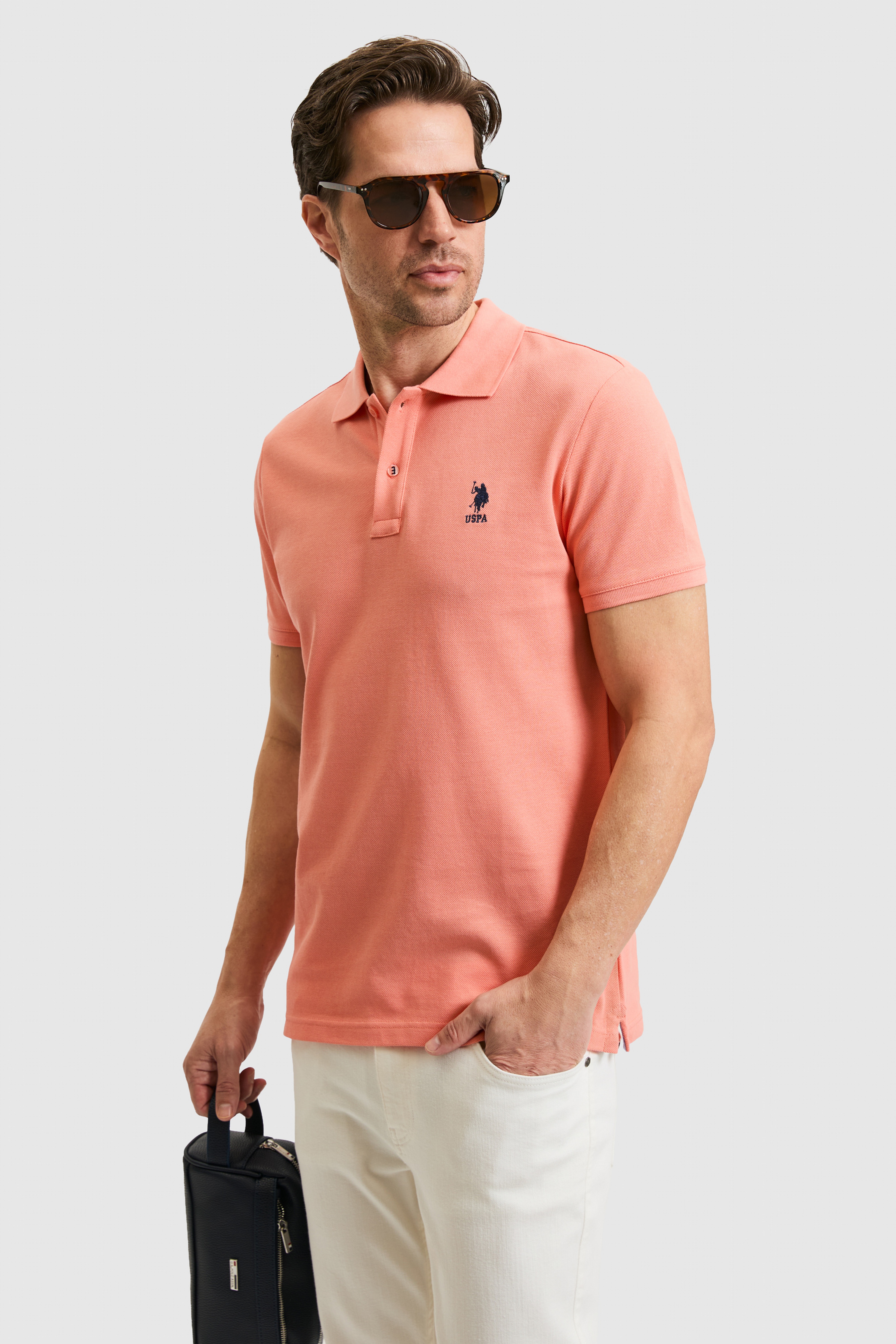 Erkek Slim Fit Polo Yaka Somon Basic Tişört - Image 1