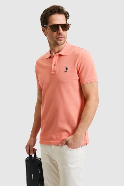 Erkek Slim Fit Polo Yaka Somon Basic Tişört