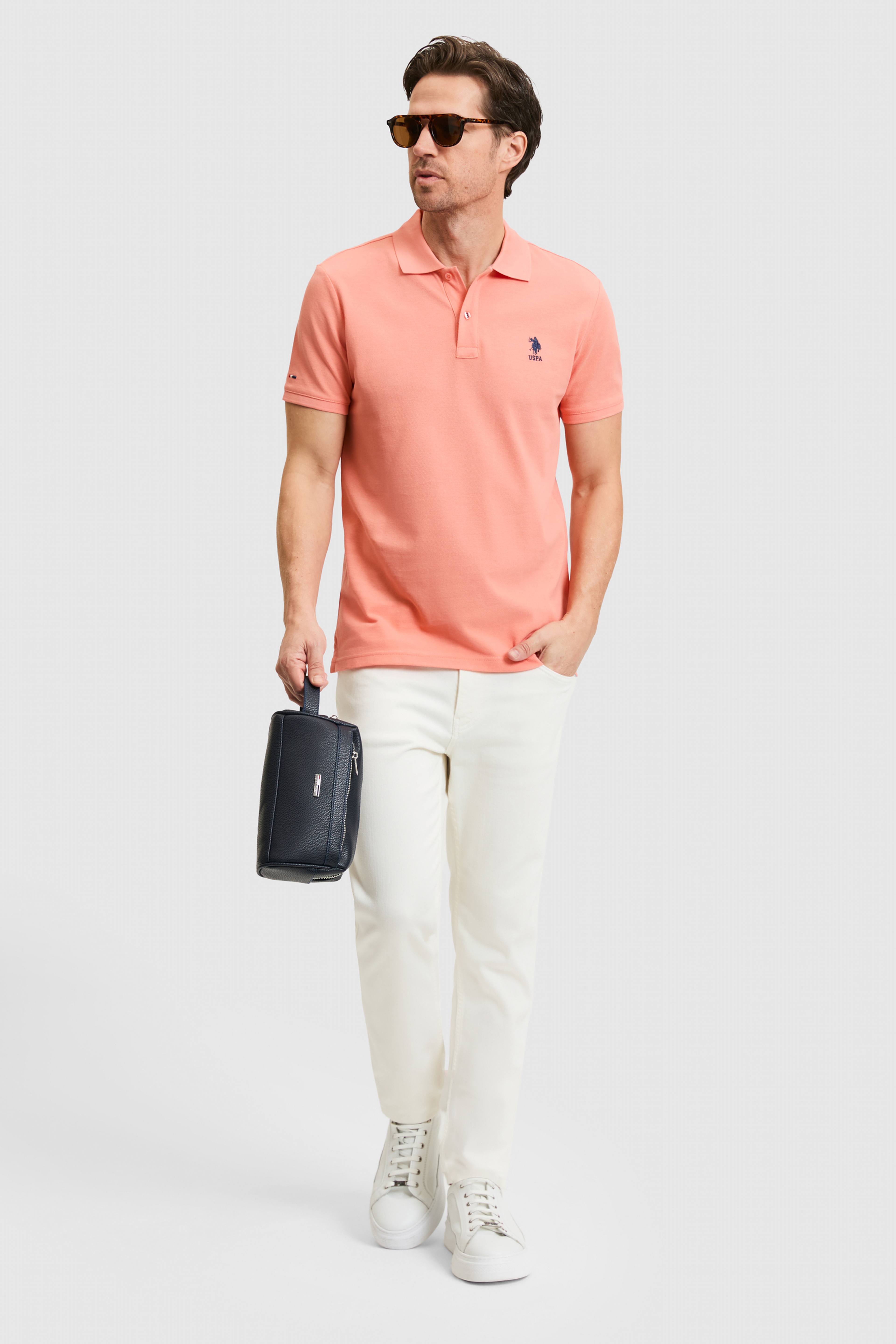 Erkek Slim Fit Polo Yaka Somon Basic Tişört - Image 5
