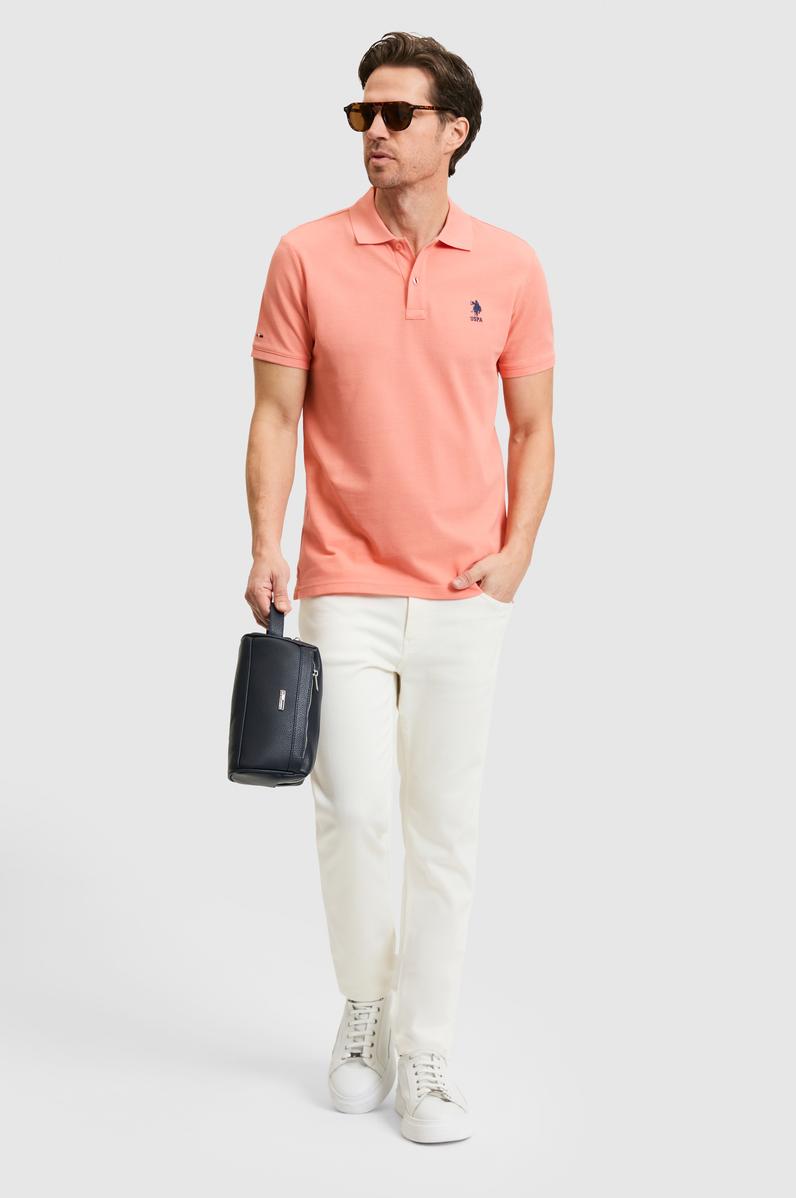 Erkek Slim Fit Polo Yaka Somon Basic Tişört