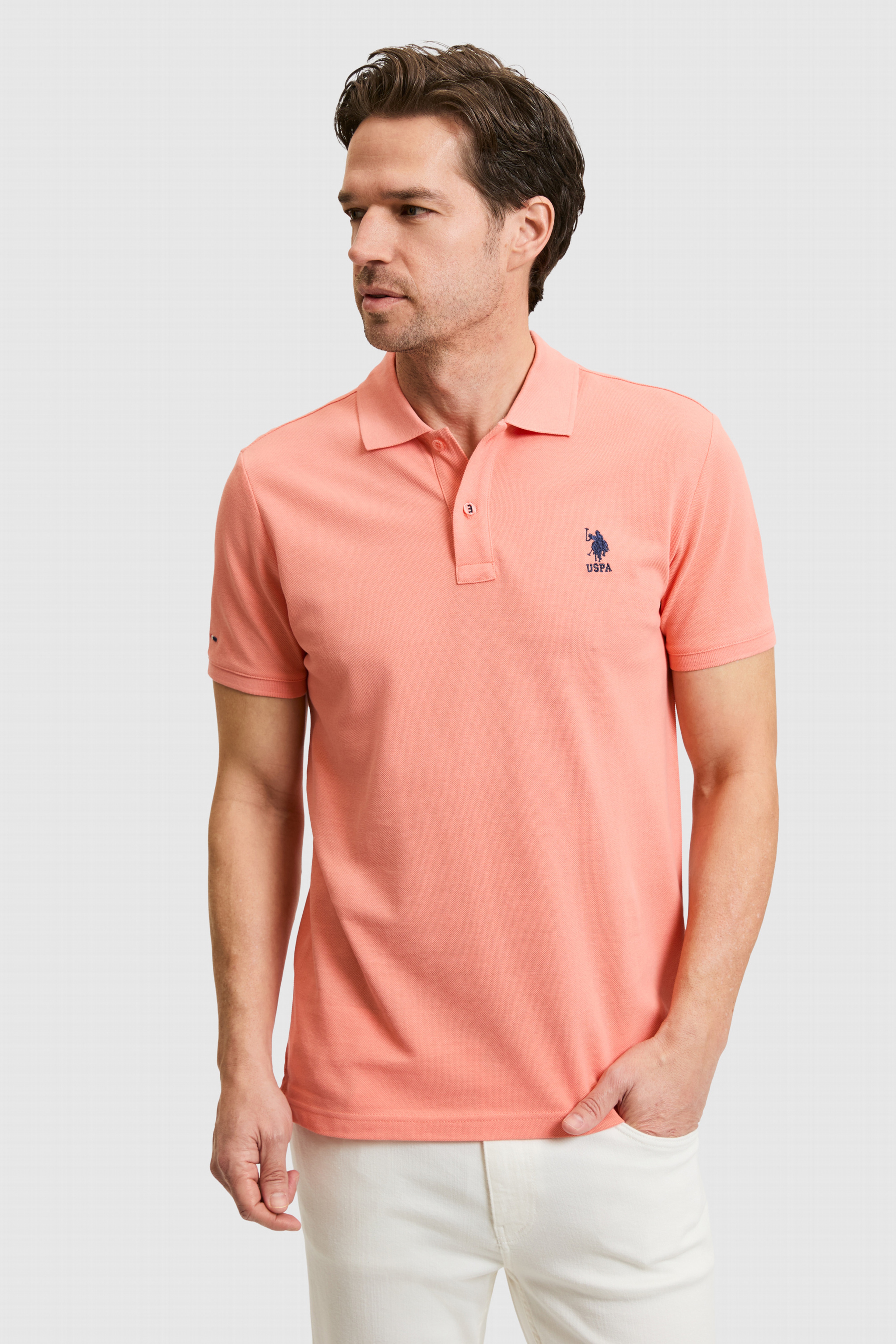 Erkek Slim Fit Polo Yaka Somon Basic Tişört