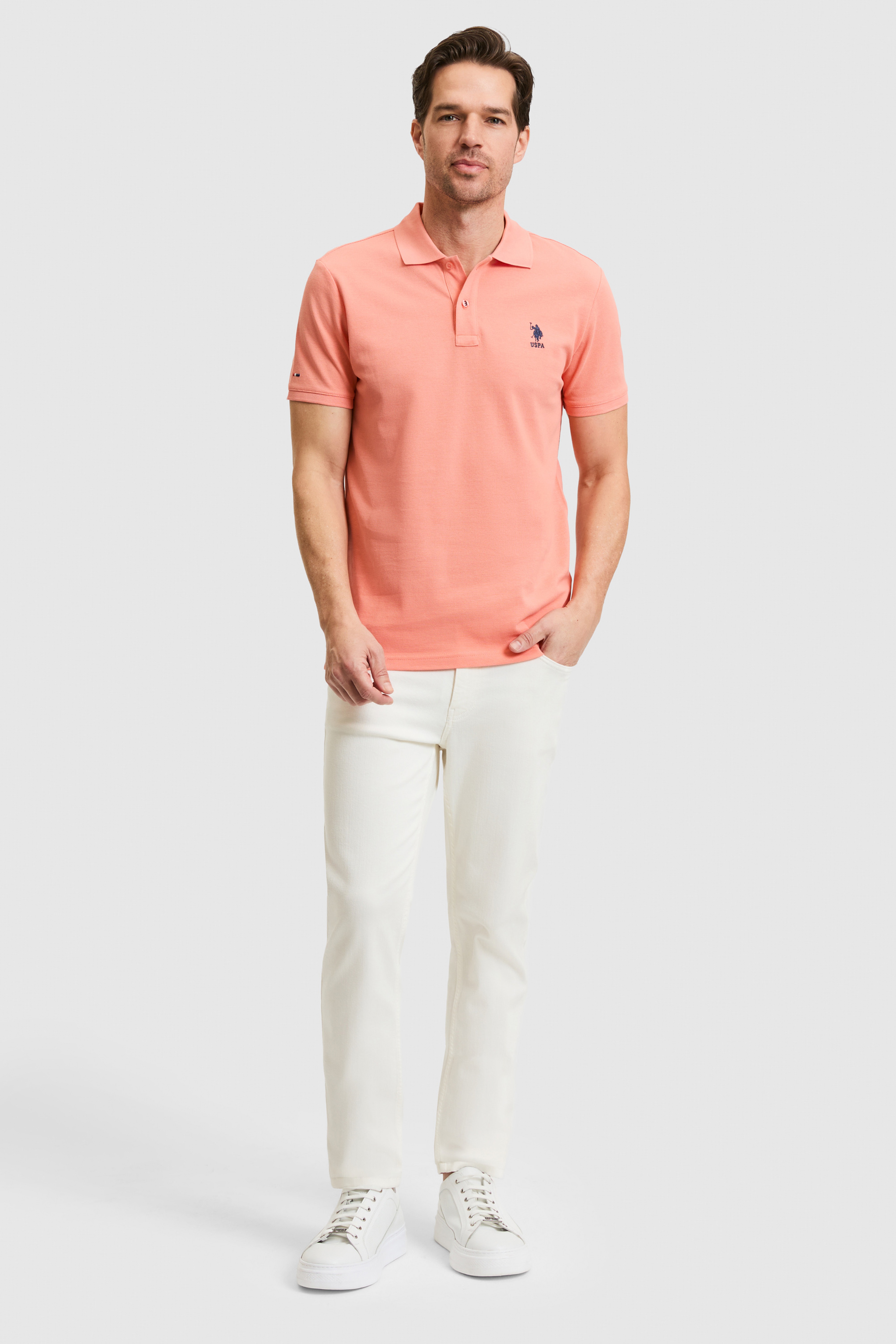Erkek Slim Fit Polo Yaka Somon Basic Tişört