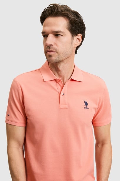 Erkek Slim Fit Polo Yaka Somon Basic Tişört