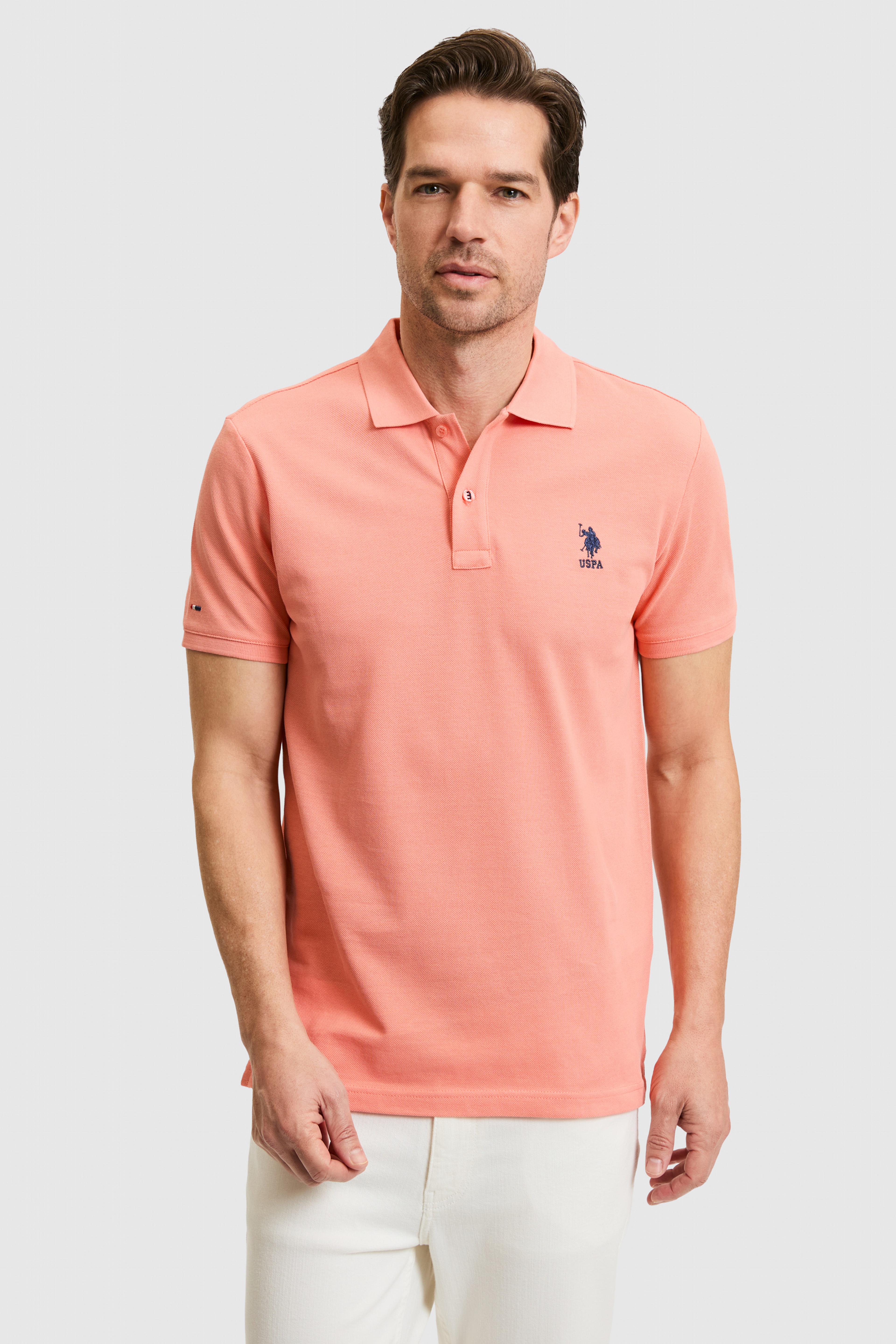 Erkek Slim Fit Polo Yaka Somon Basic Tişört - Image 3