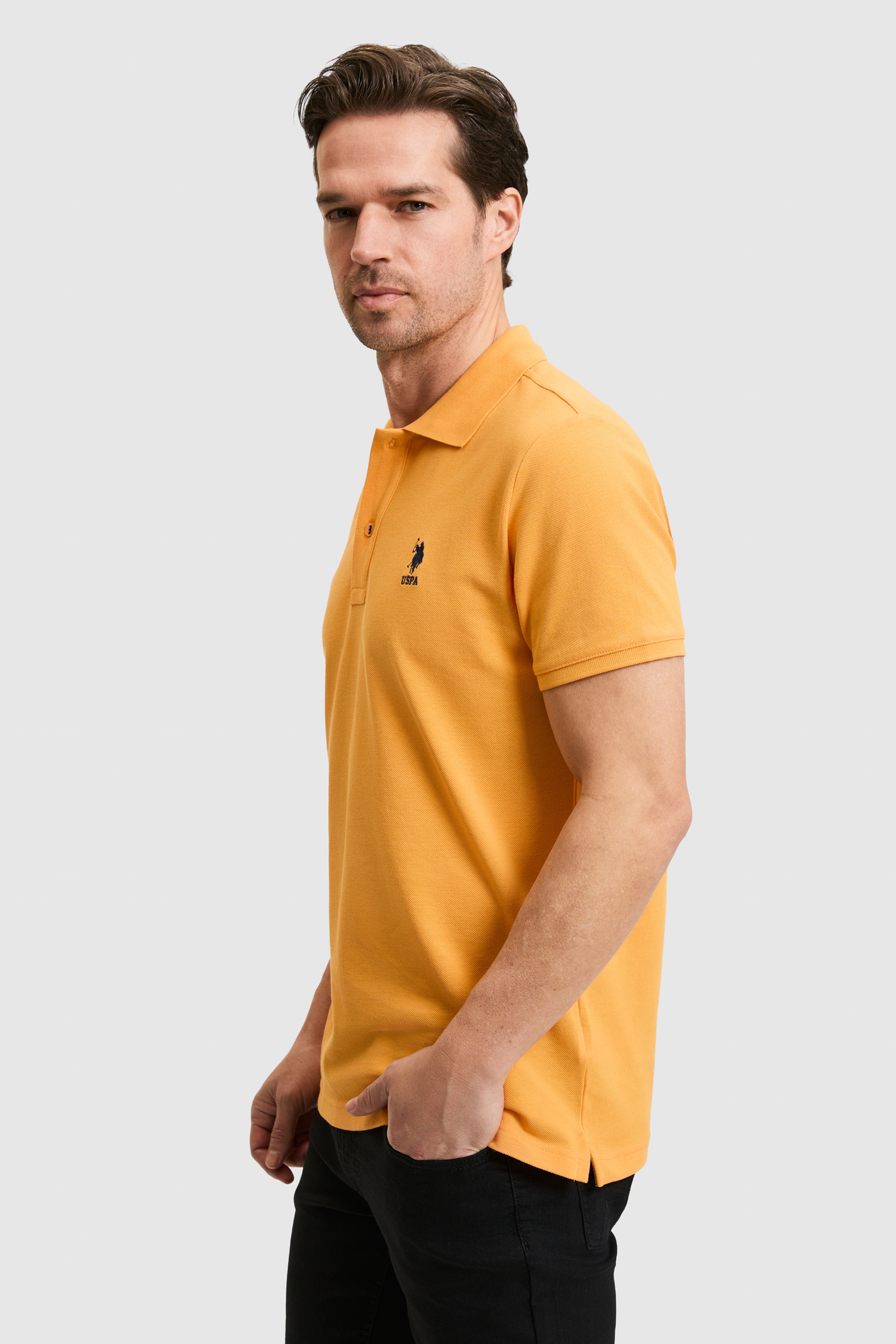 Erkek Slim Fit Turuncu Polo Yaka Basic Tişört