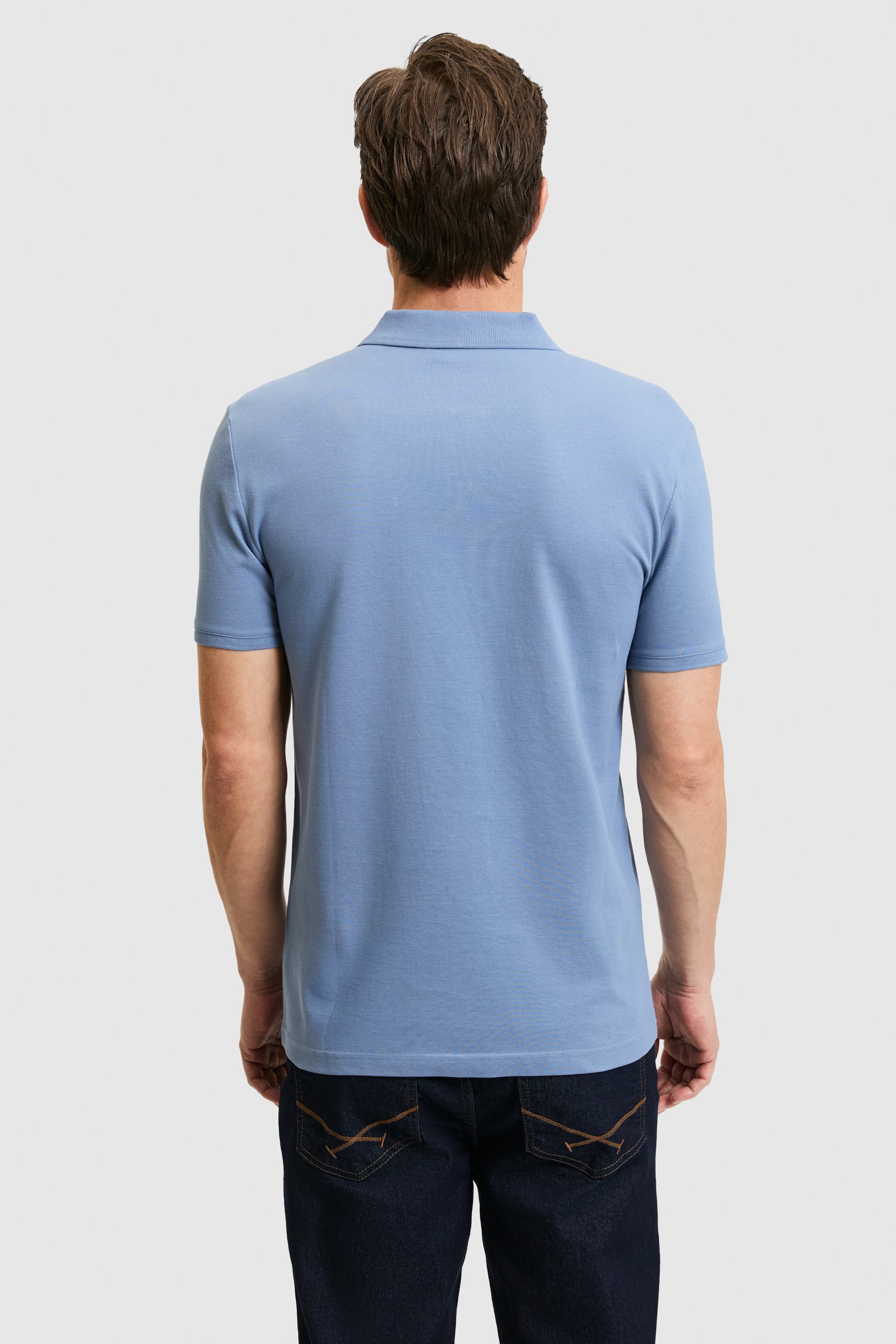 Erkek Slim Fit Polo Yaka İndigo Basic Tişört - Image 5