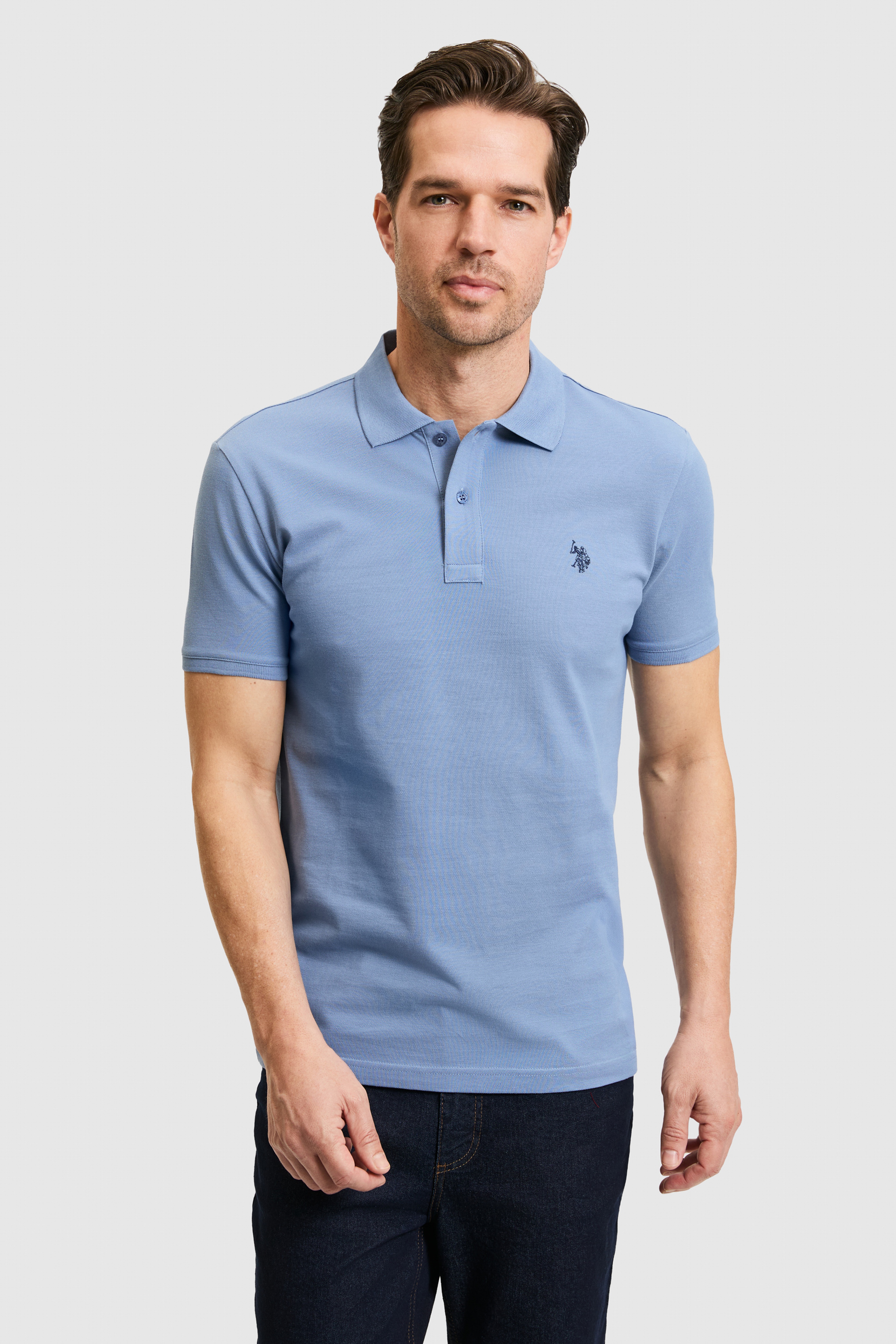 Erkek Slim Fit Polo Yaka İndigo Basic Tişört - Image 1