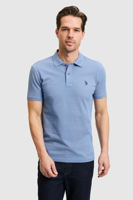 Erkek Slim Fit Polo Yaka İndigo Basic Tişört