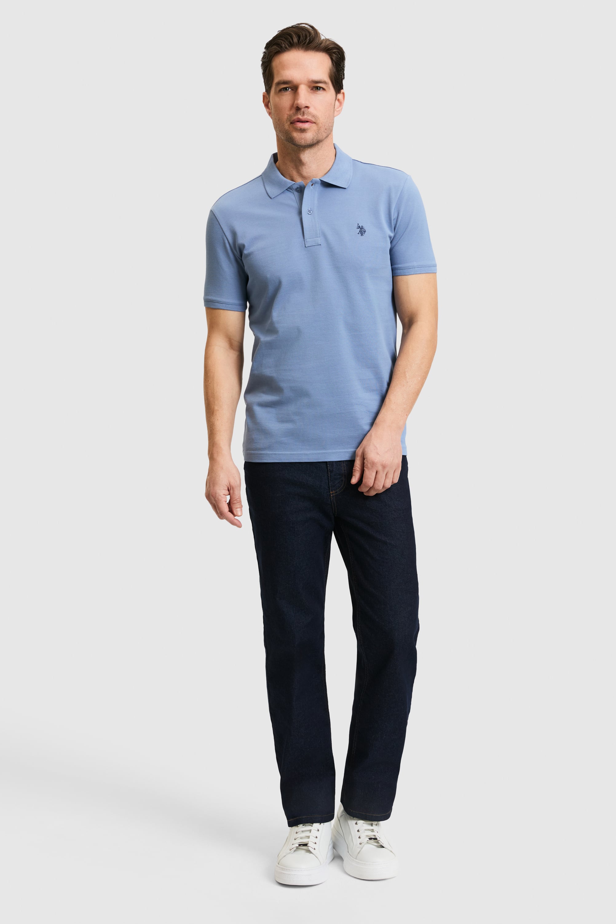 Erkek Slim Fit Polo Yaka İndigo Basic Tişört - Image 4