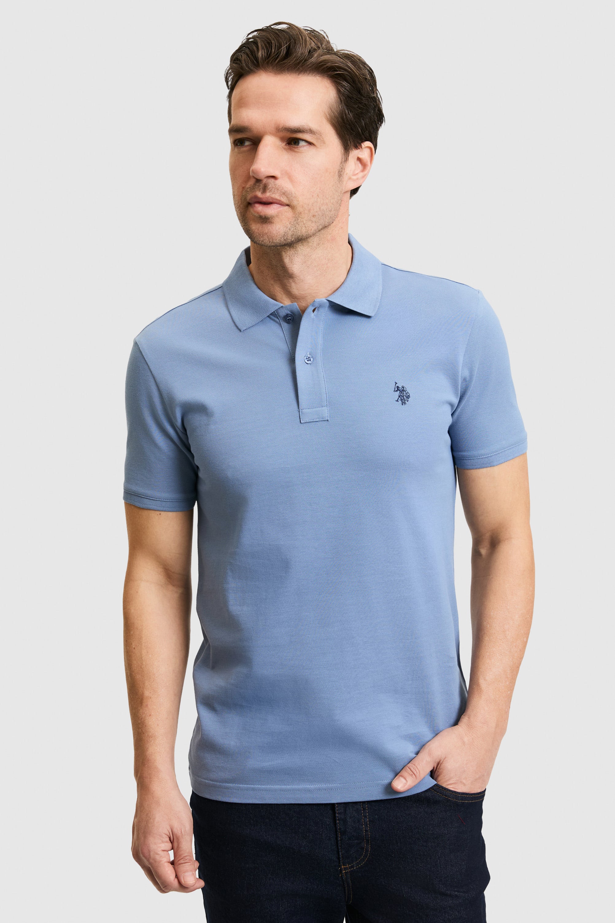 Erkek Slim Fit Polo Yaka İndigo Basic Tişört - Image 3
