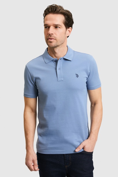Erkek Slim Fit Polo Yaka İndigo Basic Tişört