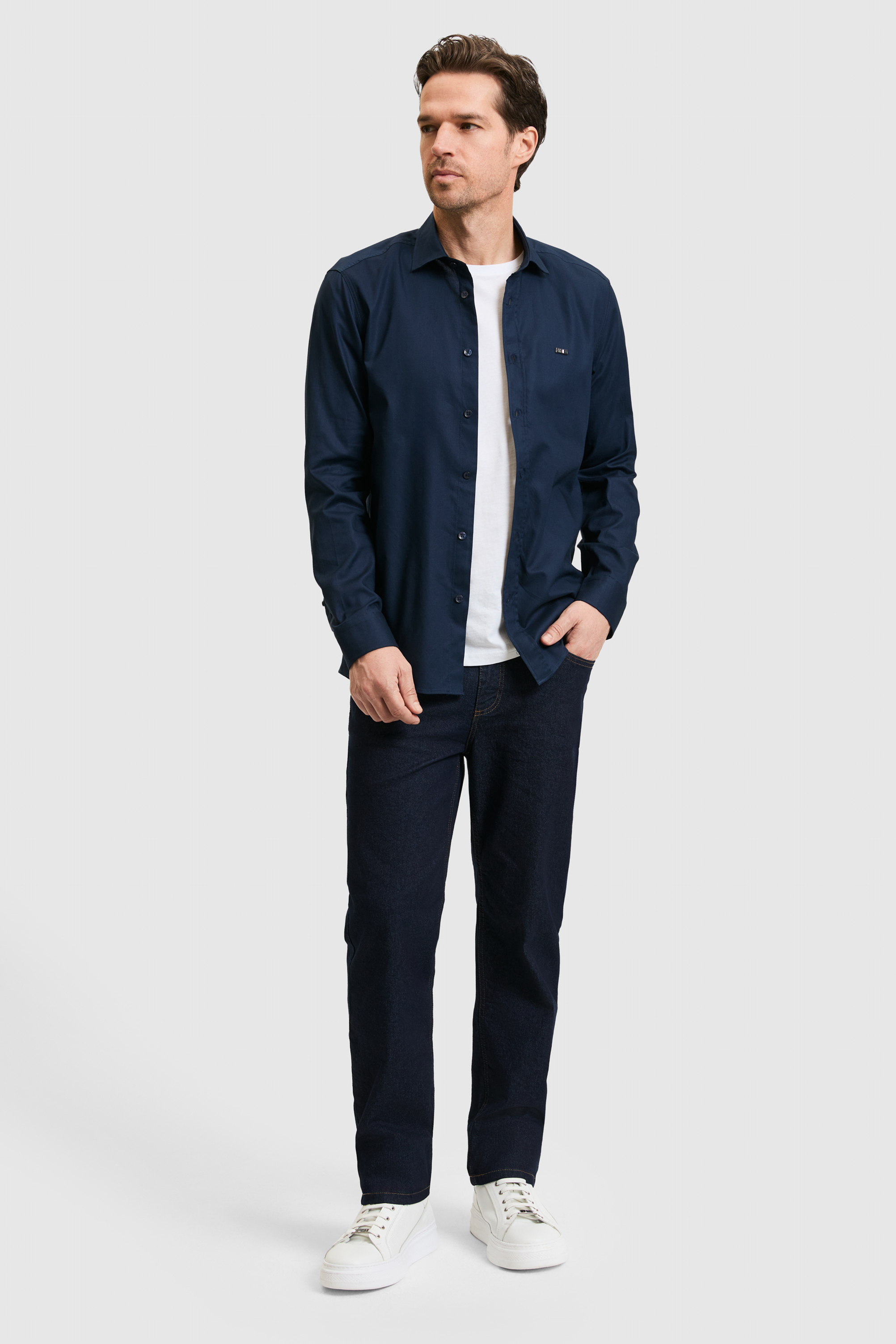 Erkek Lacivert Uzun Kollu Basic Gömlek - 50322171045