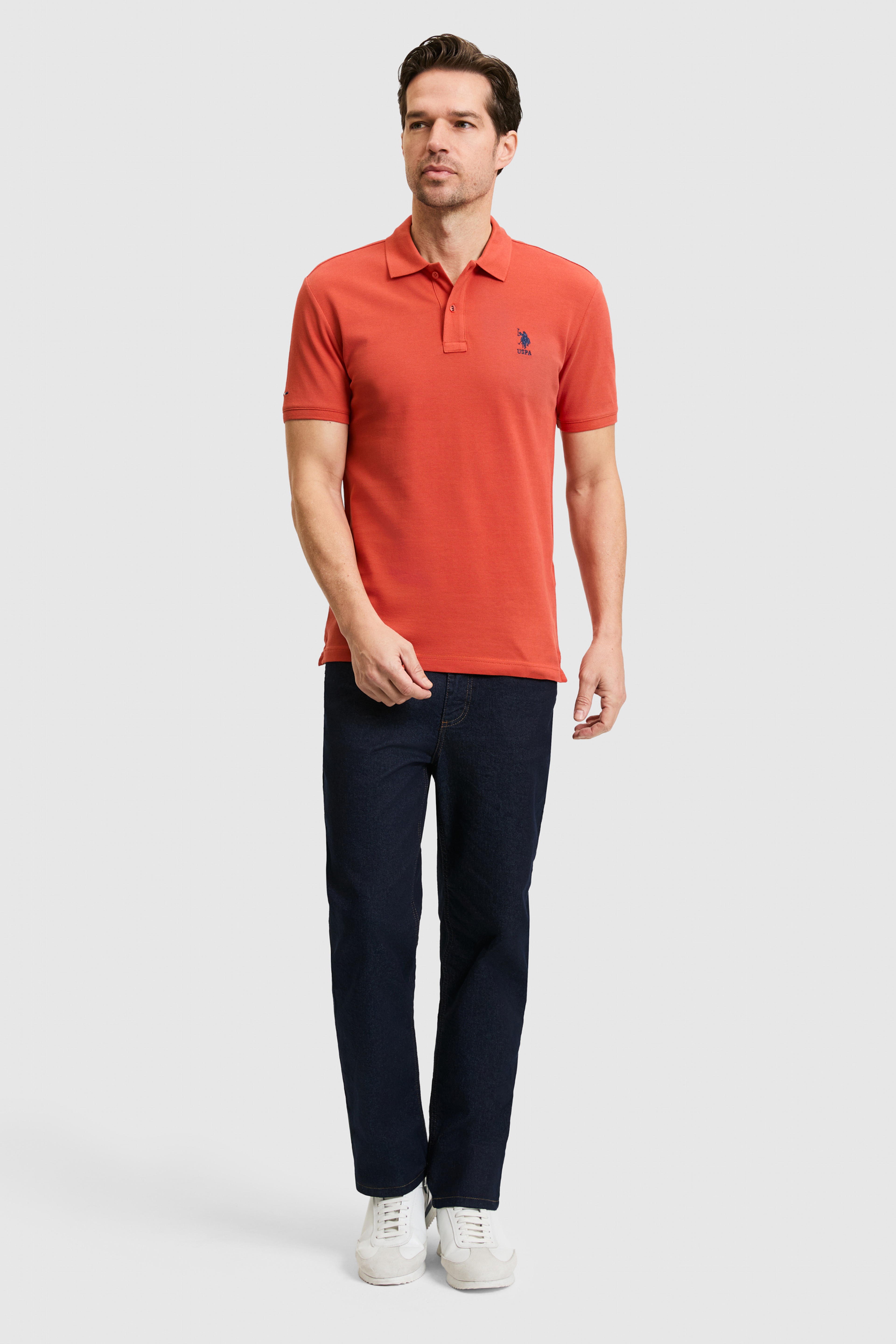 Erkek Slim Fit Polo Yaka Kiremit Basic Tişört