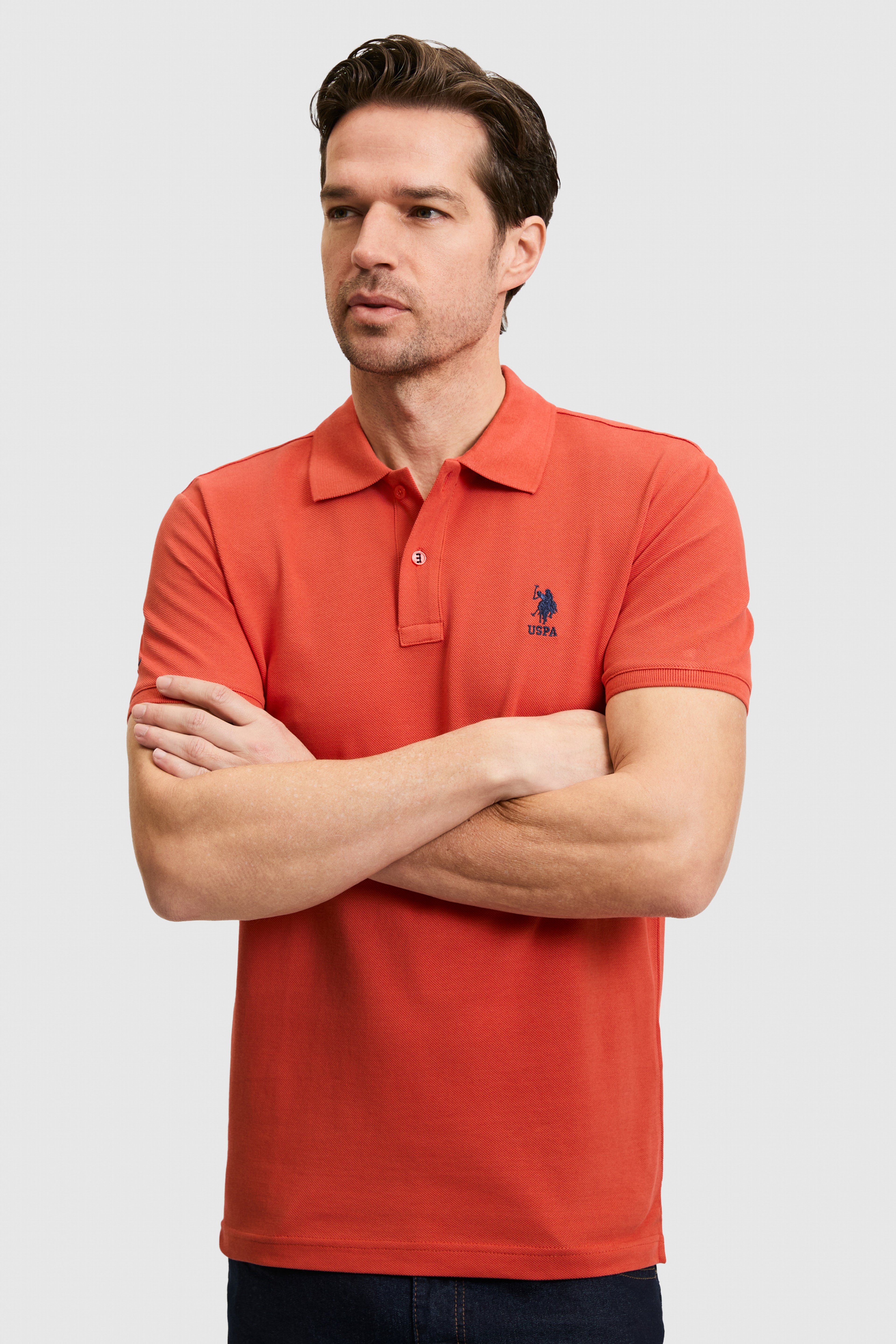 Erkek Slim Fit Polo Yaka Kiremit Basic Tişört - Image 1