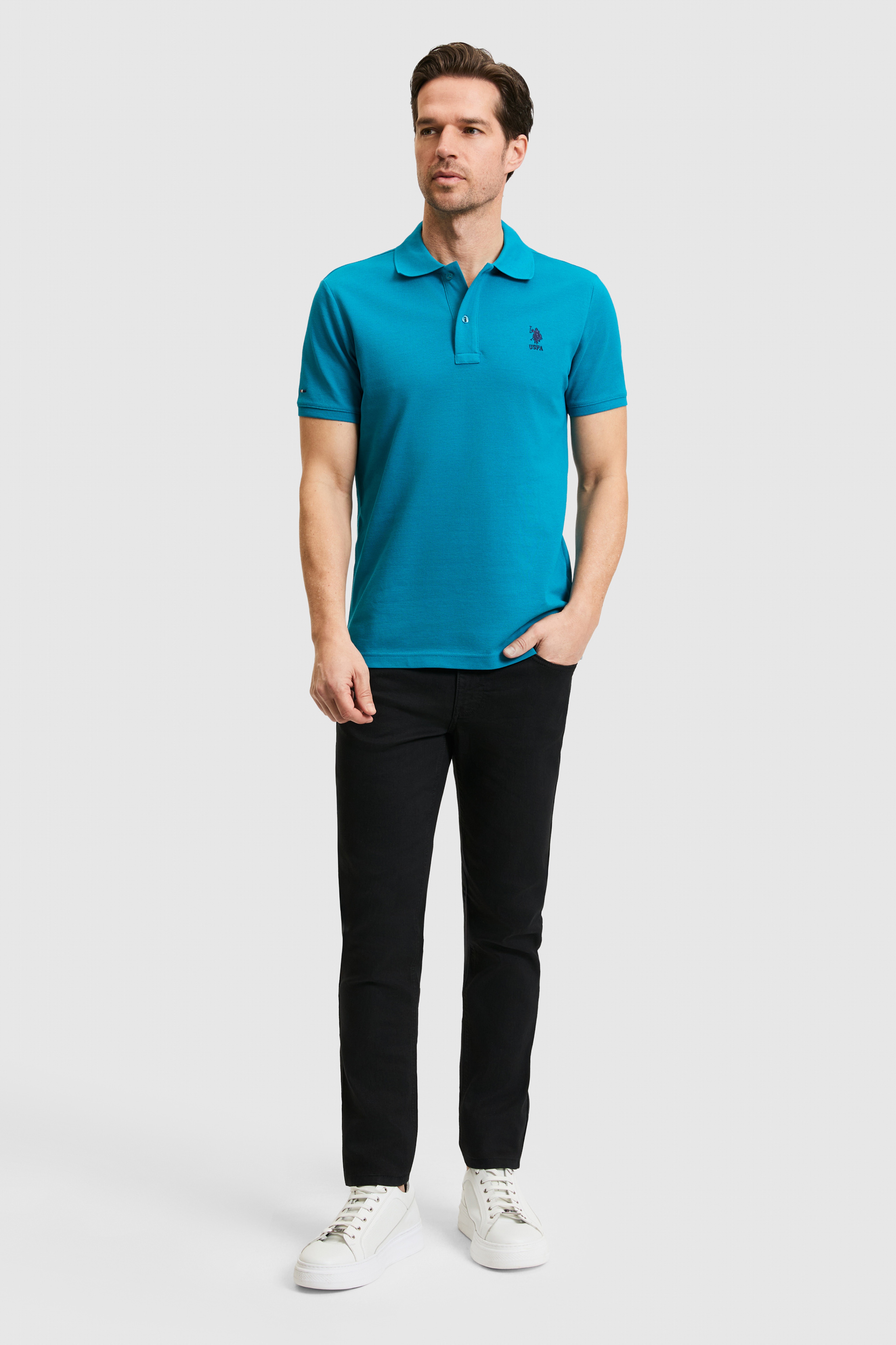 Erkek Slim Fit Polo Yaka Petrol Basic Tişört