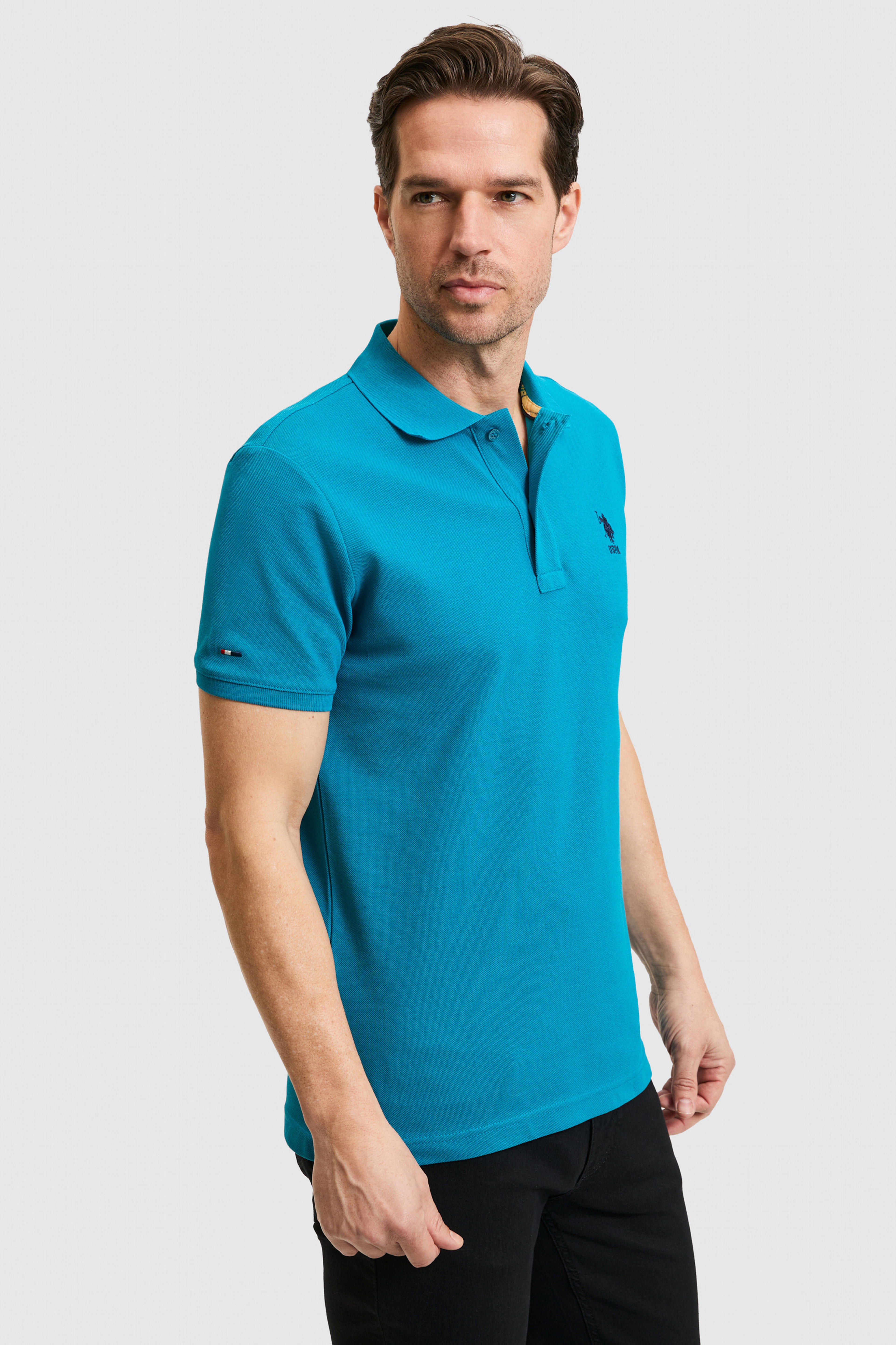 Erkek Slim Fit Polo Yaka Petrol Basic Tişört - Image 3